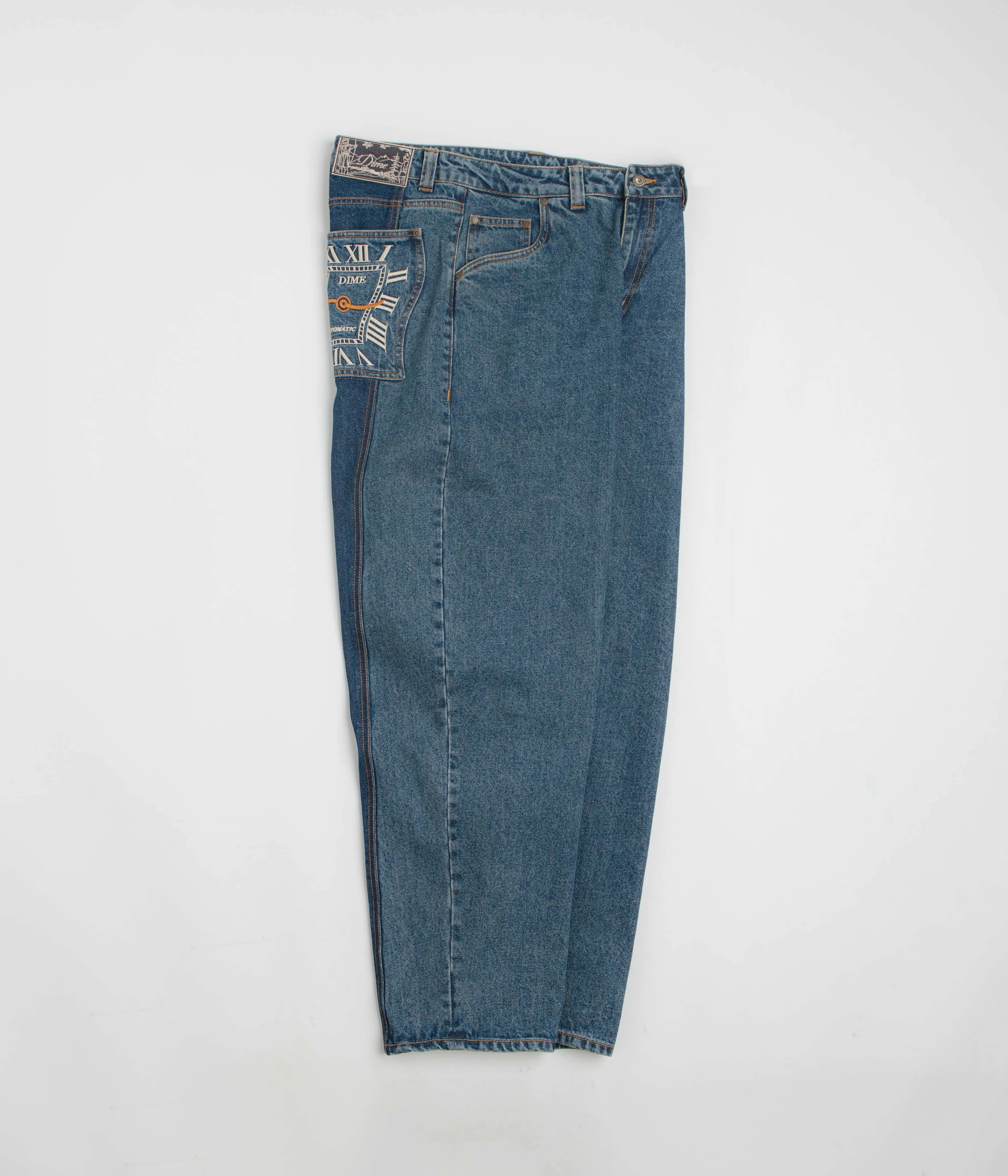 Non Binding Waist Twill Weave Texture Dime Baggy Denim Pants - Knowtomatic Blue