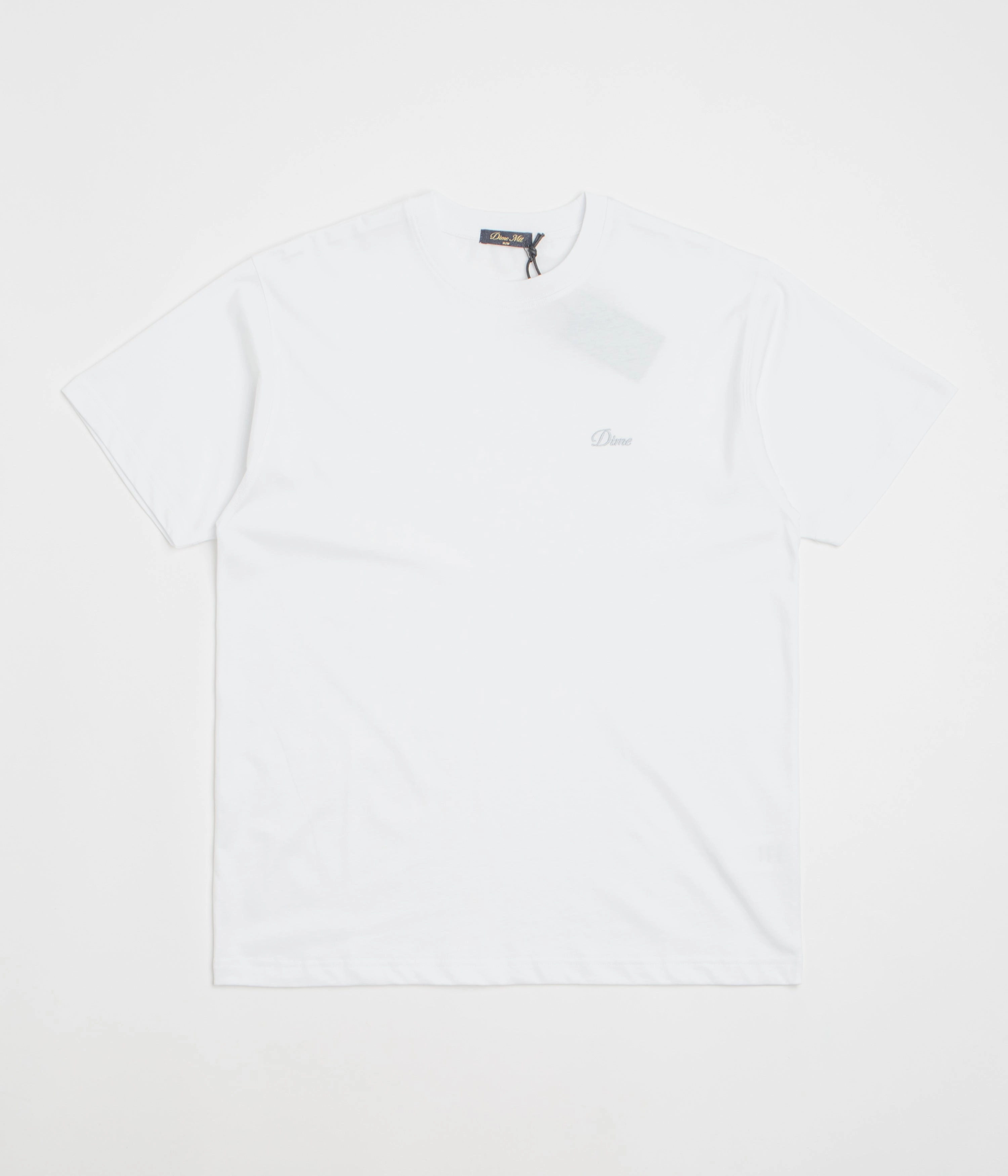 Summer Comfort Minimal Outfit Dime Cursive Small Logo T-Shirt - White