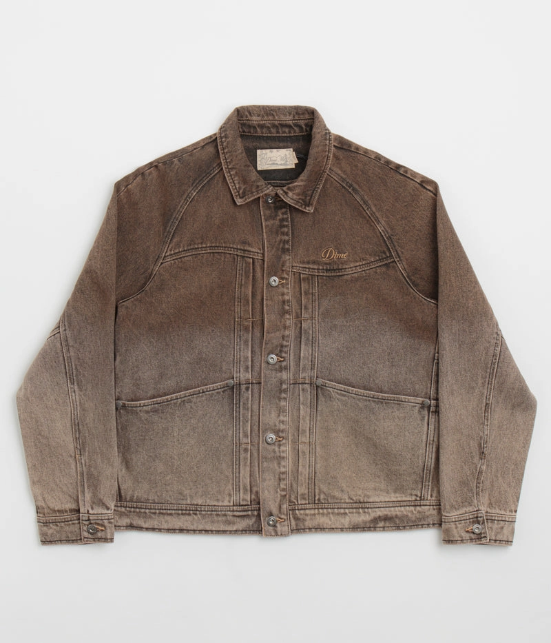 Recycled Polyester Blend Thick Insulation Dime Denim Jacket - Dipped Sandblasted Brown
