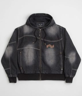 Dime Hooded Utility Jacket - Sandblasted Black Double Stitched Seams Full Length Zipper
