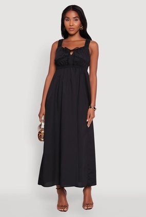 Poplin Sleeveless Scoop Neck Tie Front Maxi Dress Event Favorite Trendy Wearable