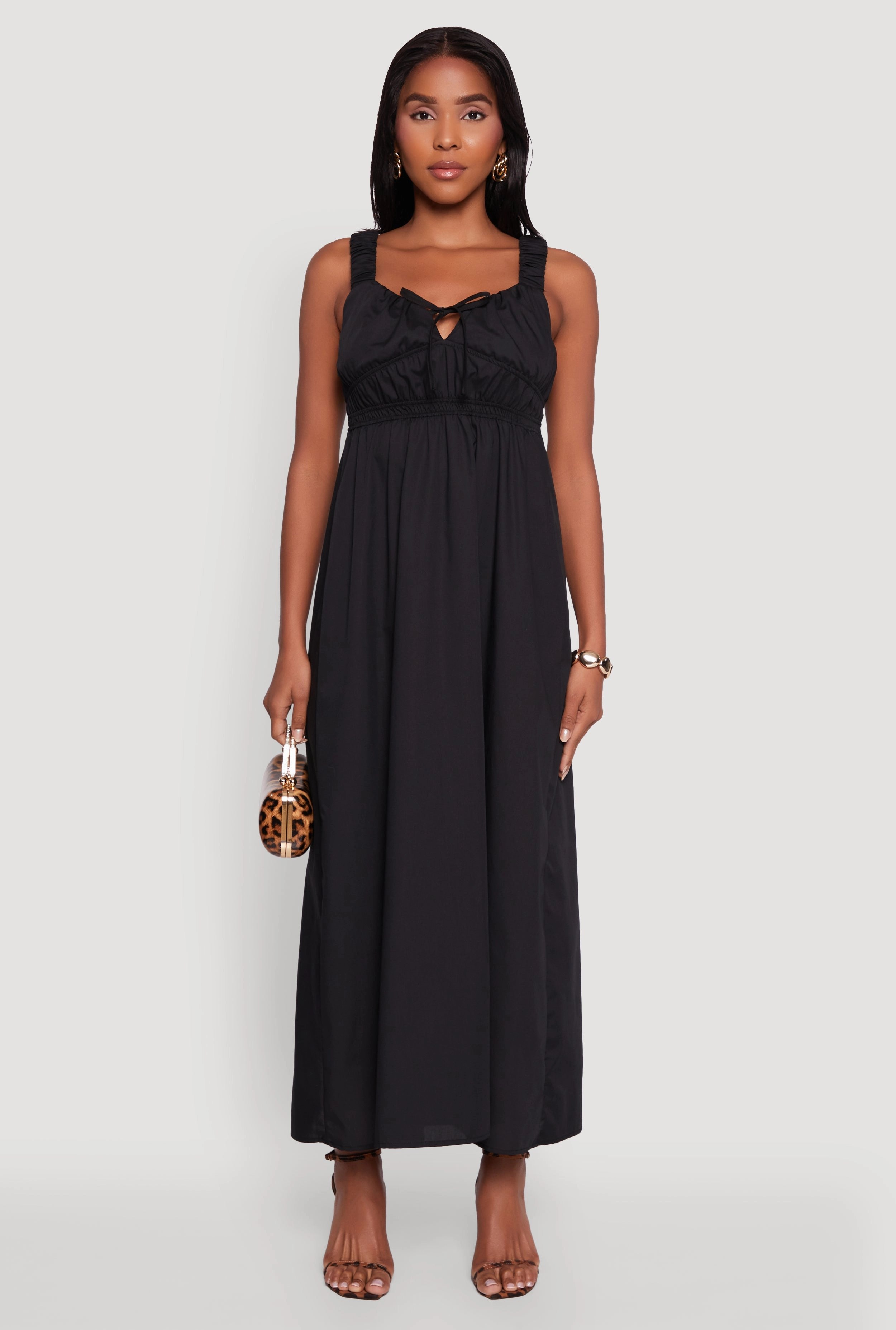 Leg-Lengthening Timeless Piece Poplin Sleeveless Scoop Neck Tie Front Maxi Dress