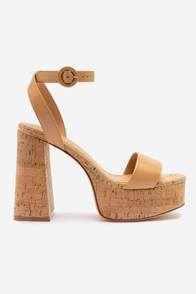 Dolly Sandal In Tan Leather and Natural Cork Slip On flat sandals