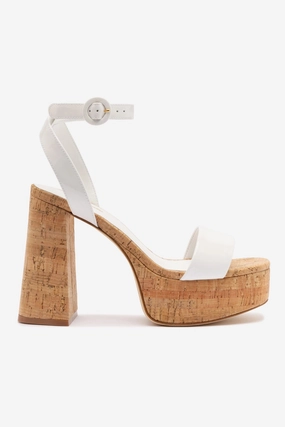 Dolly Sandal In White Patent Leather and Natural Cork Contoured Comfortable Footwear