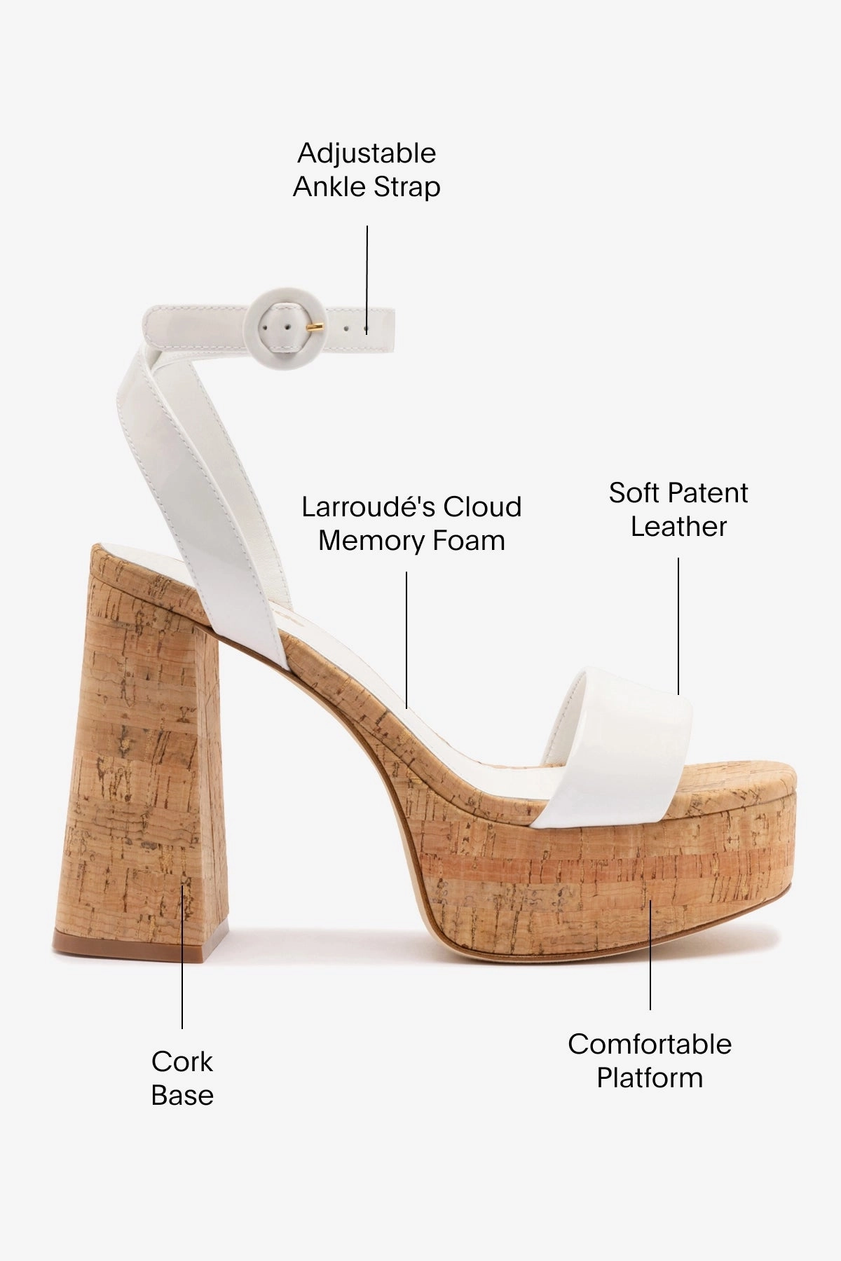 Dolly Sandal In White Patent Leather and Natural Cork Marina Mood Snack Run
