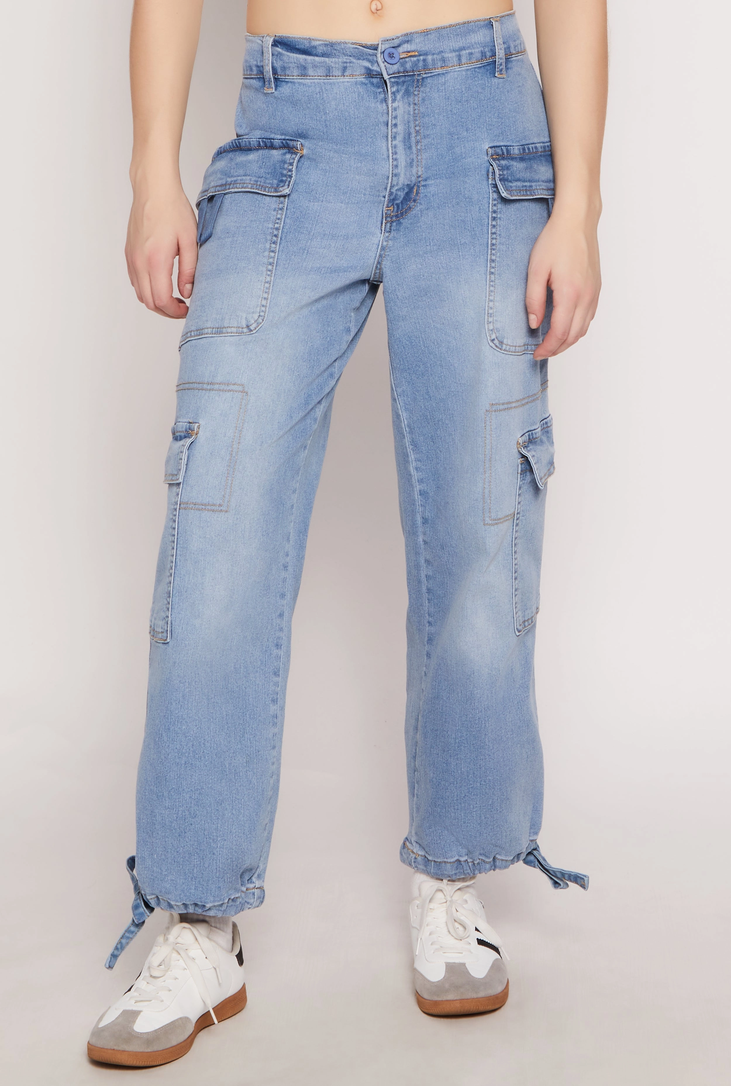 Almost Famous Denim Drawstring Hem Cargo Joggers Essential Piece Perfect Fit