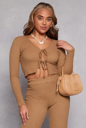 stain - resistant school setting Double Tie Front Crop Top
