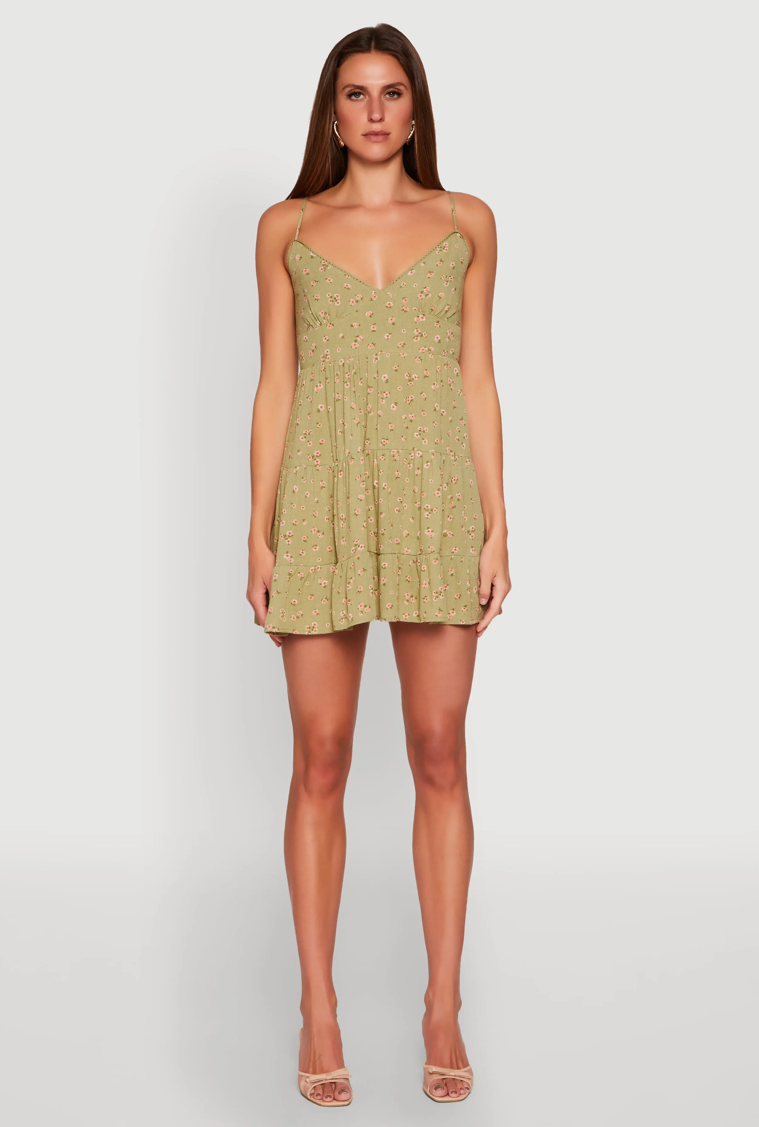 ComfortFitDesign Quilted-Texture Ditsy Floral Print Tiered Dress