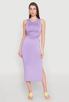Playful-Detail Smart Casual Drawstring Side Cut Out Sleeveless Midi Dress