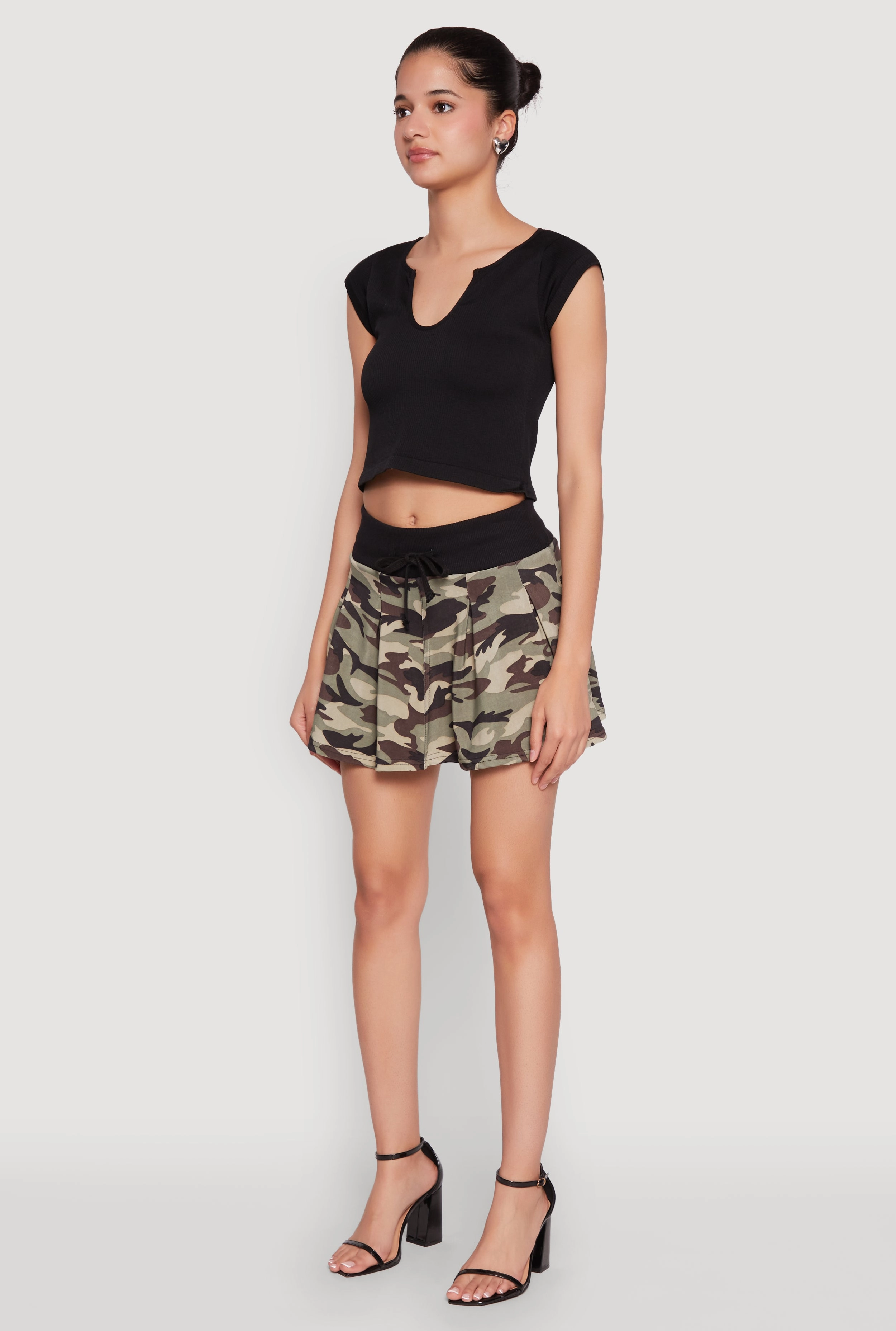Drawstring Pleated Skirt Cool Tone Built In Shorts