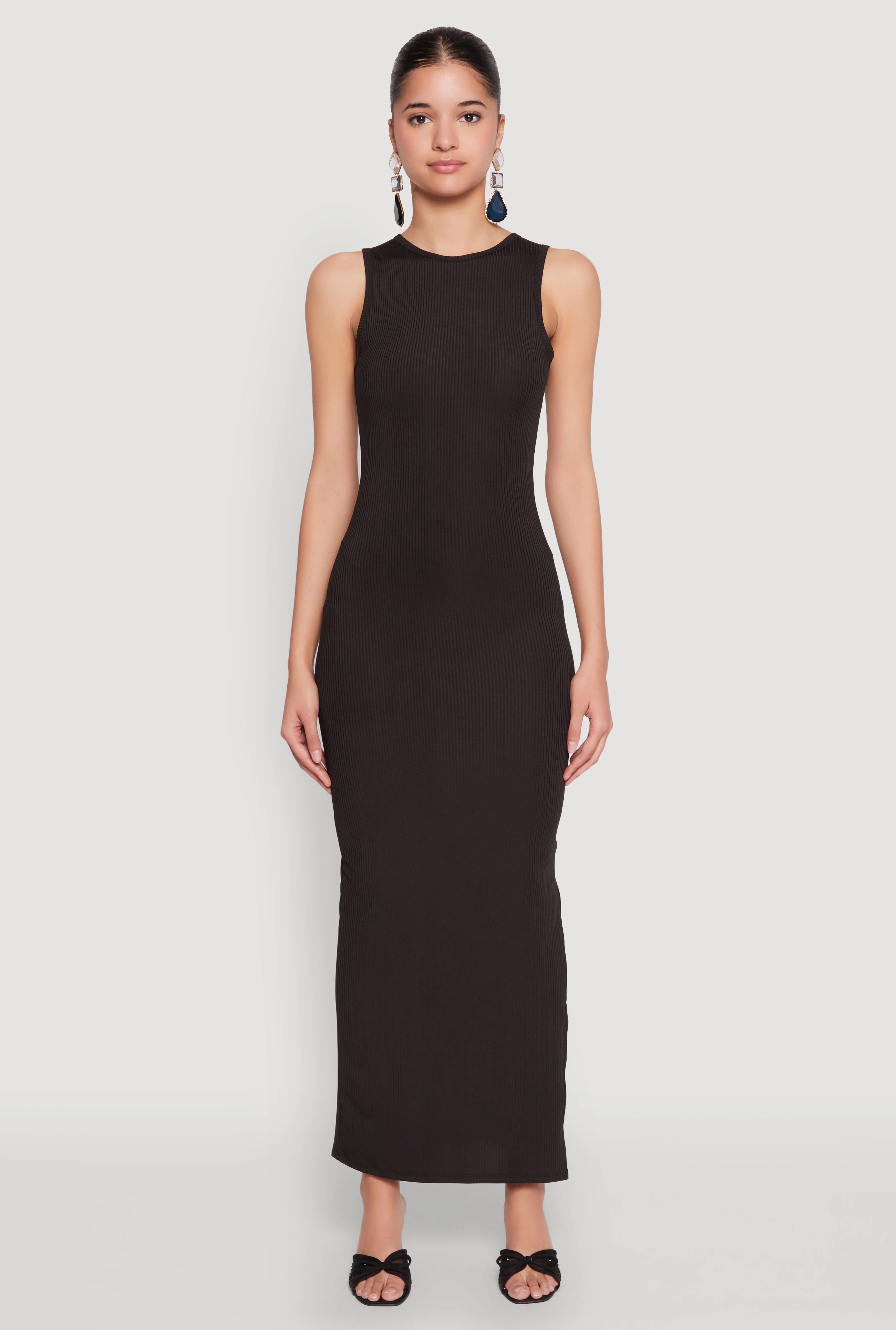 Tasteful Detail Smart Casual Rib Knit Side Slit Maxi Dress