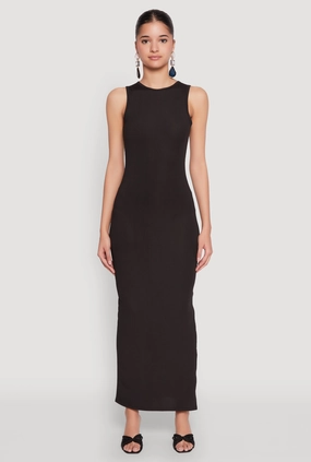 Tasteful Detail Smart Casual Rib Knit Side Slit Maxi Dress