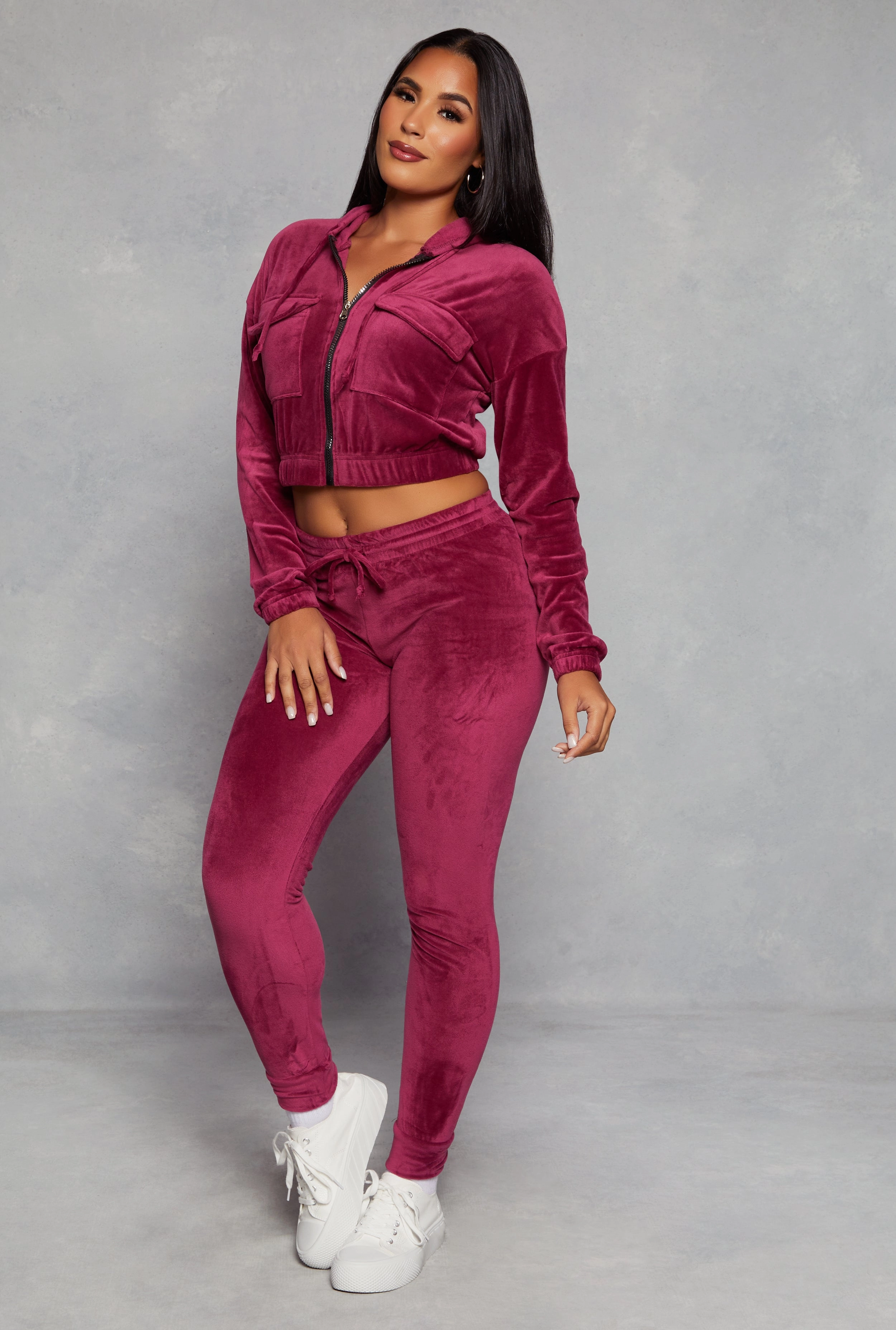 Eco Shopper Flexible Wear Solid Velour High Waist Drawstring Joggers