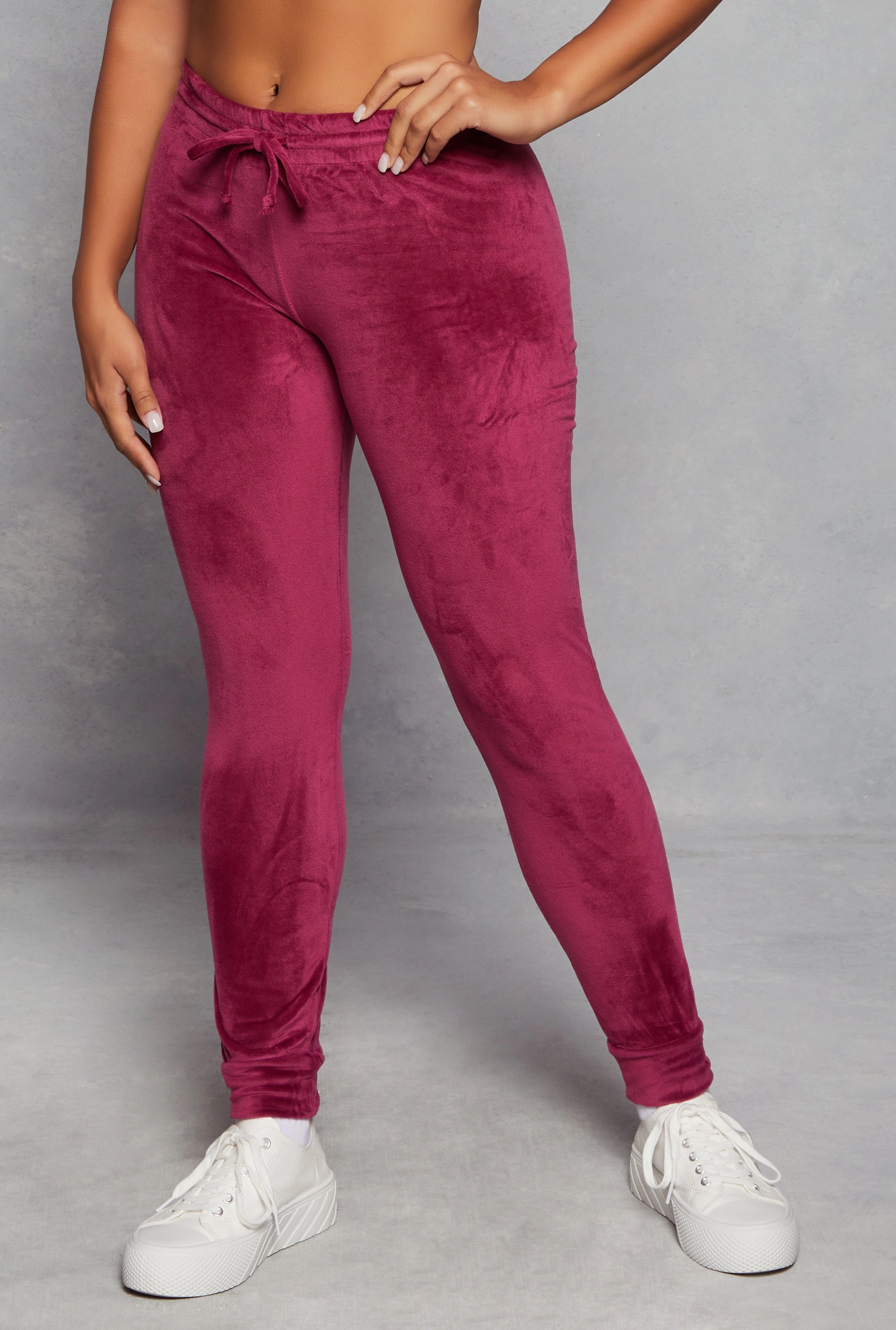 Shape Control Wear Solid Velour High Waist Drawstring Joggers