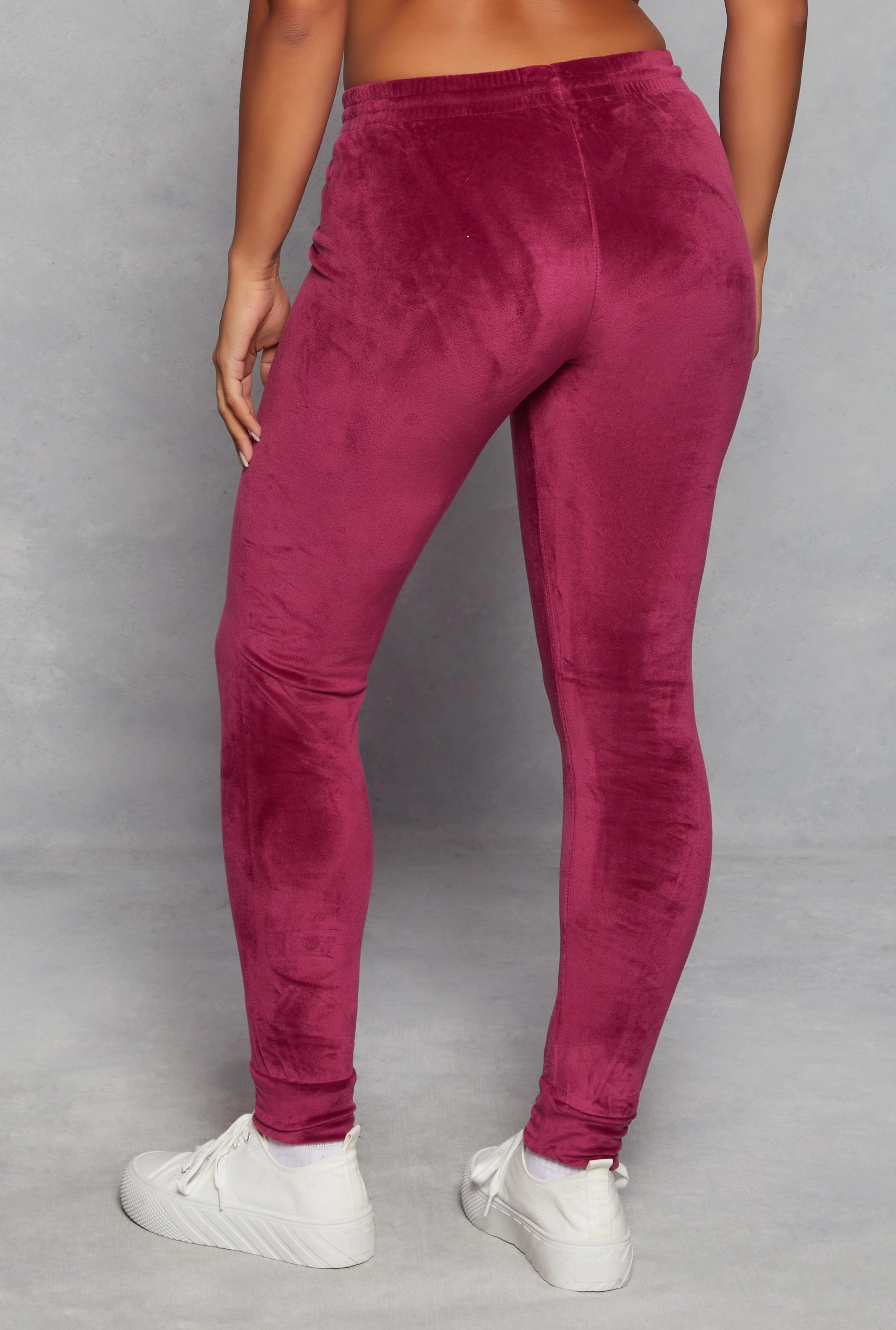 Wrinkle Resistant Luxury Choice Solid Velour High Waist Drawstring Joggers