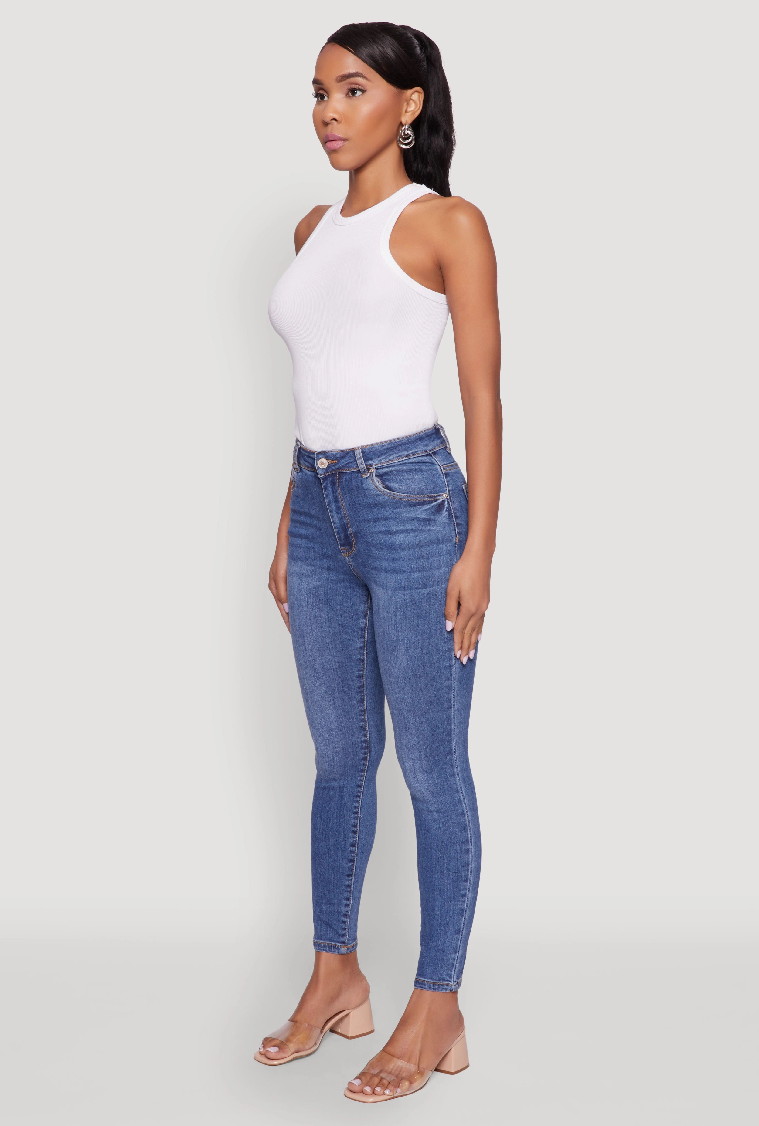 Minimal Look Family Style Parent Style Smart Casual WAX High Rise Solid Cropped Skinny Jeans