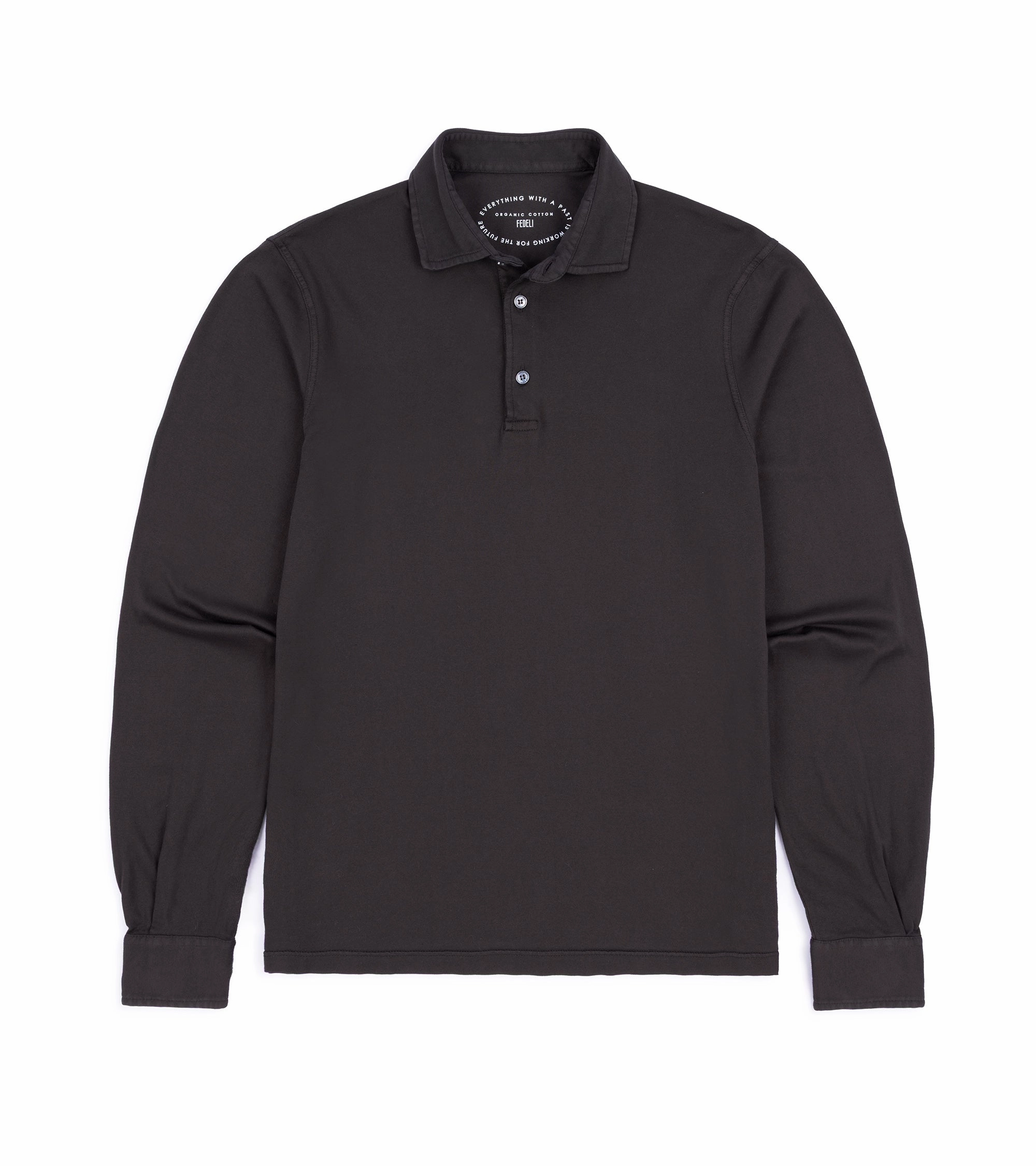 Summer Staple Everyday Basic Fedeli Zero Organic Cotton Jersey Long Sleeve Polo Shirt: Dark Chocolate