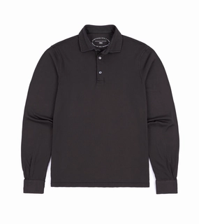 Summer Staple Everyday Basic Fedeli Zero Organic Cotton Jersey Long Sleeve Polo Shirt: Dark Chocolate