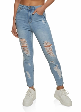 Modern Silhouette Soft Aesthetic WAX High Rise Distressed Skinny Jeans
