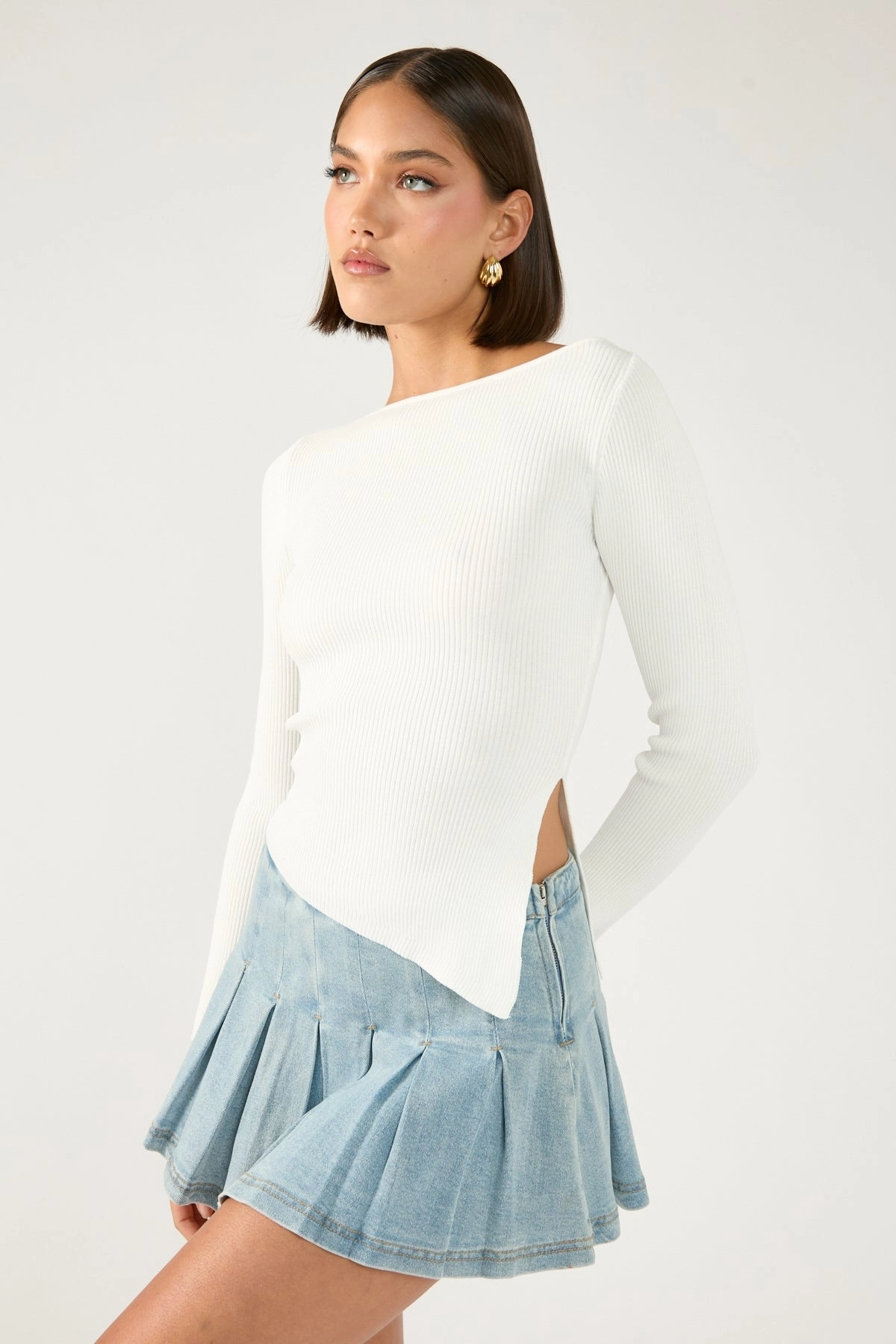 Perfect Stranger Georgie Pleated Denim Mini Skirt Light Blue Denim Fresh Look Linen blend