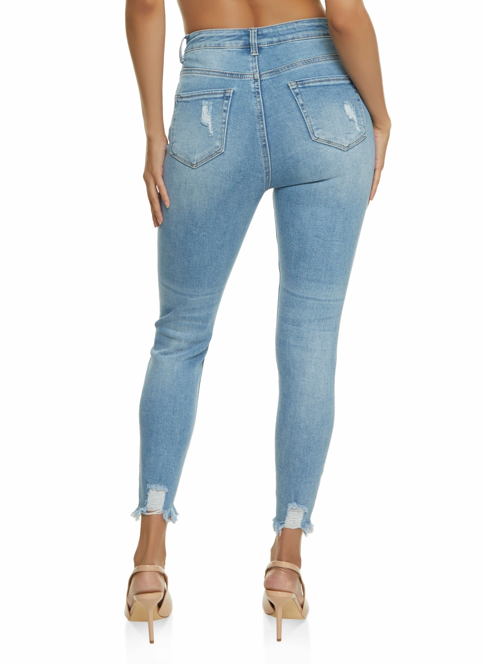 WAX Distressed Frayed Hem Skinny Jeans Comfy Choice Elegant Bold Look