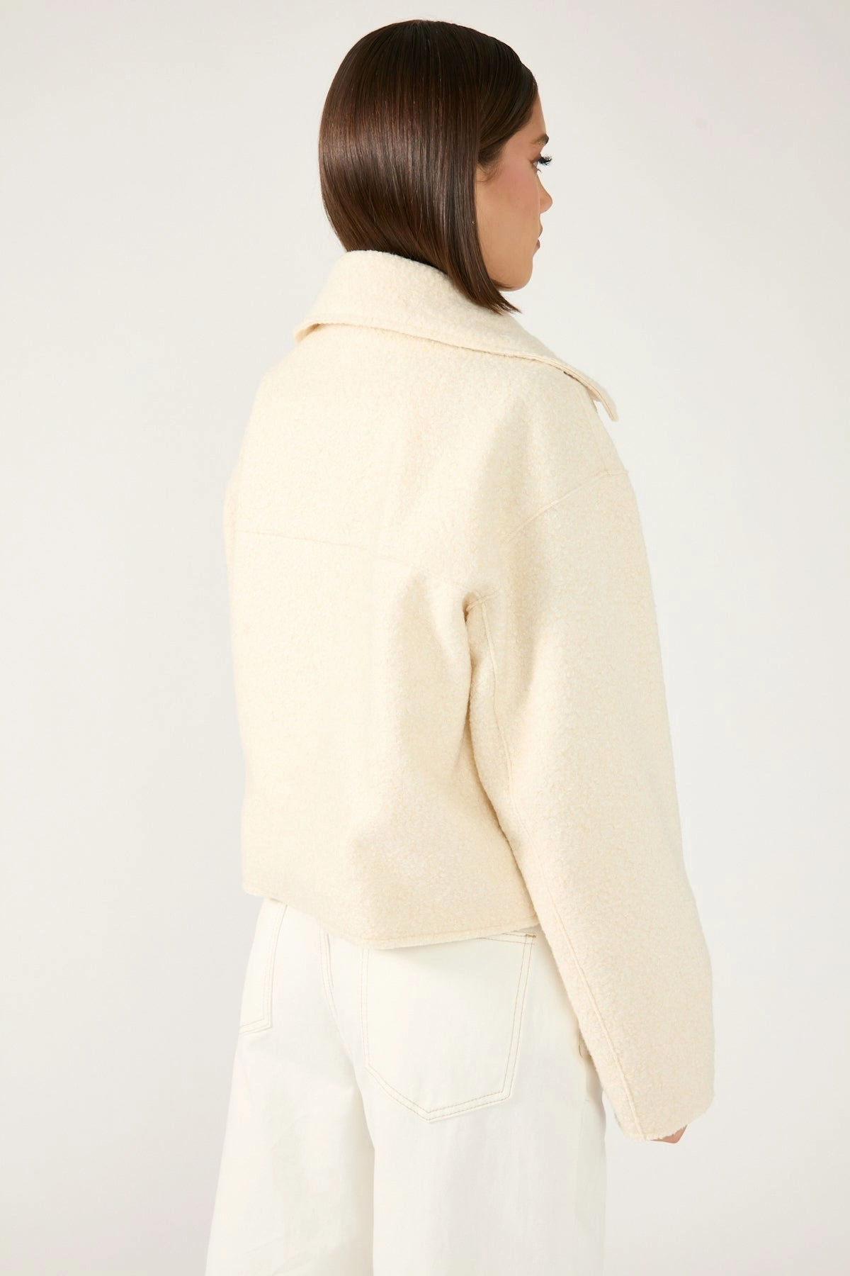 Perfect Stranger Pixie Textured Zip Up Jacket Cream Stylish Basics