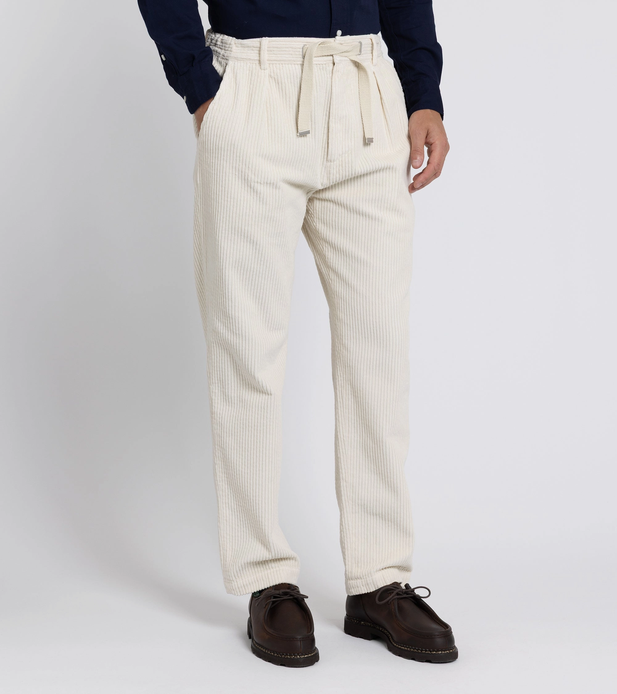 East Harbour Surplus Oxnard Wide Cotton Cord Easy Trousers: Off White Easy Stretch Fit Multi Panel Construction