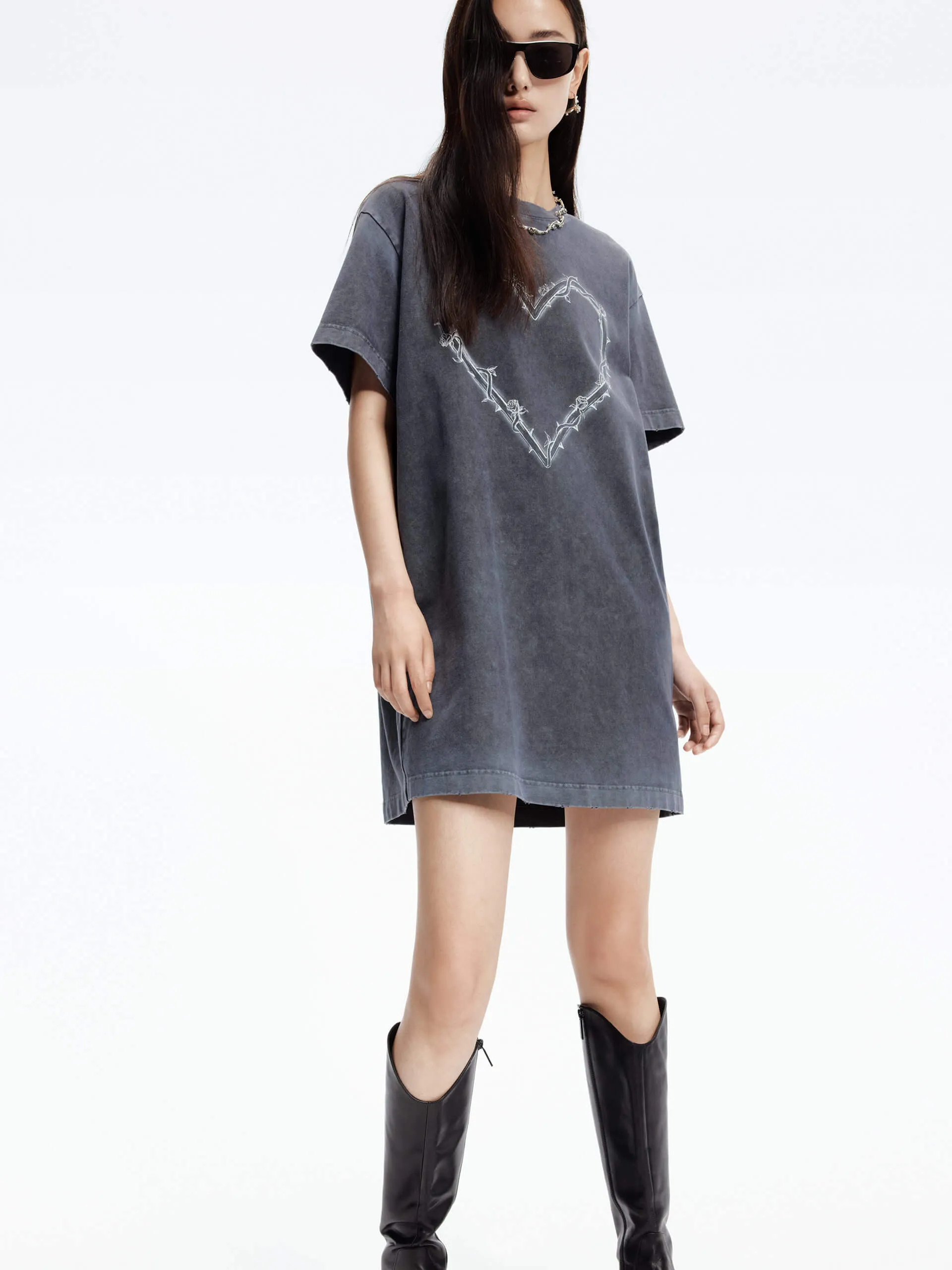 Timeless Shape Relaxed Comfort Heart Pattern Tee Dress
