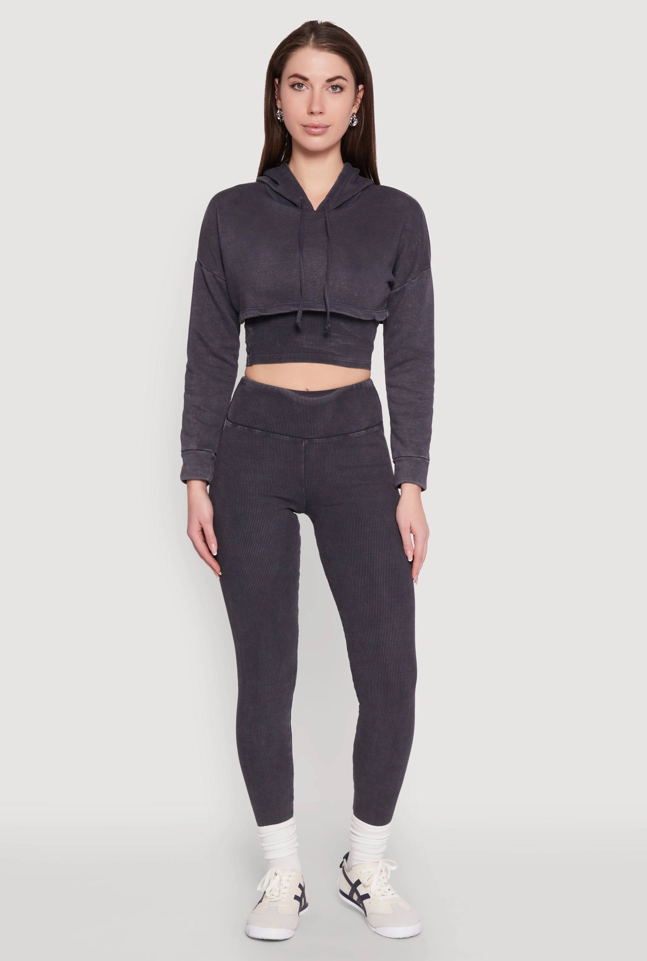 Mineral Wash Hooded Crop Top Machine - made Work Wear