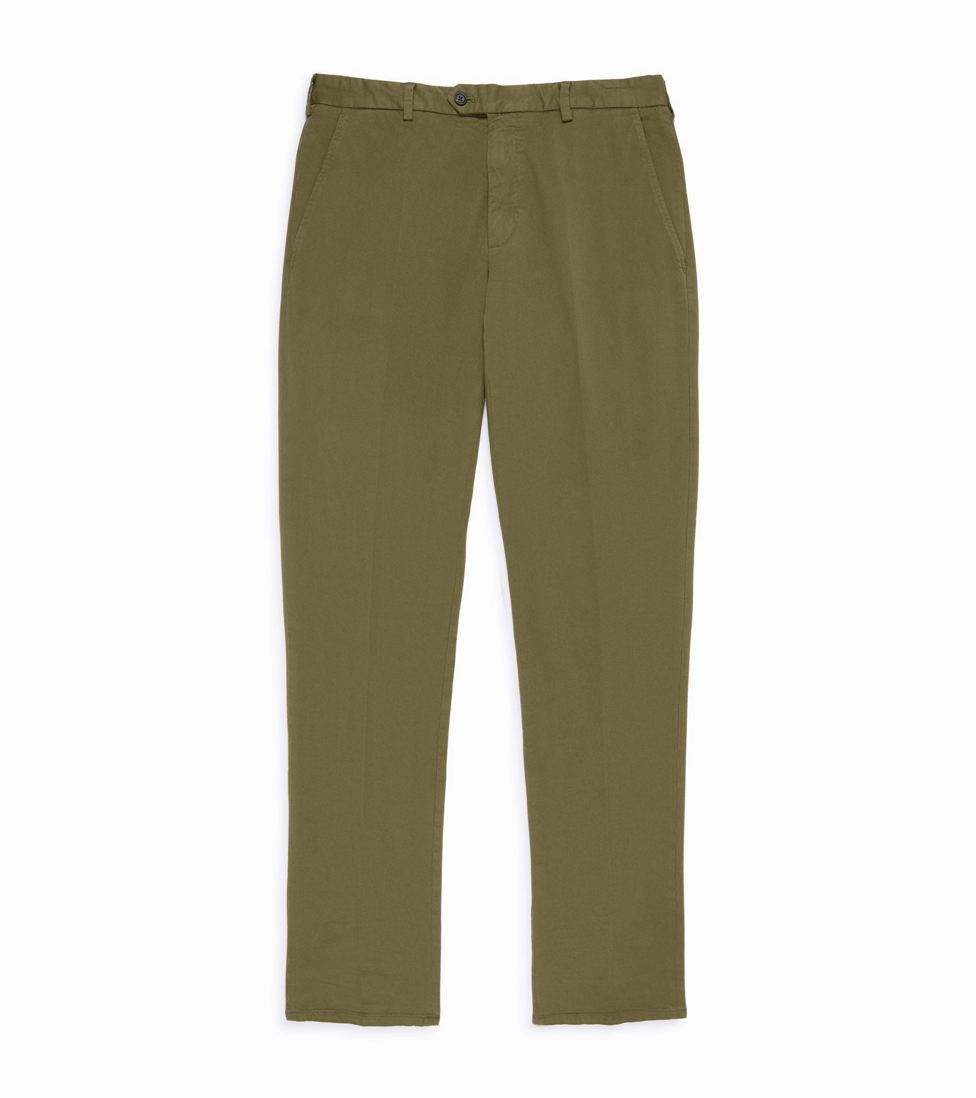 Trunk Welbeck Flat Front Cotton Trousers: Moss Green Slip Resistant Relaxed Wearable