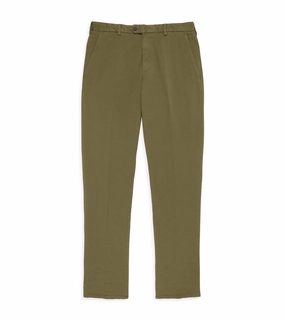 Trunk Welbeck Flat Front Cotton Trousers: Moss Green Slip Resistant Relaxed Wearable