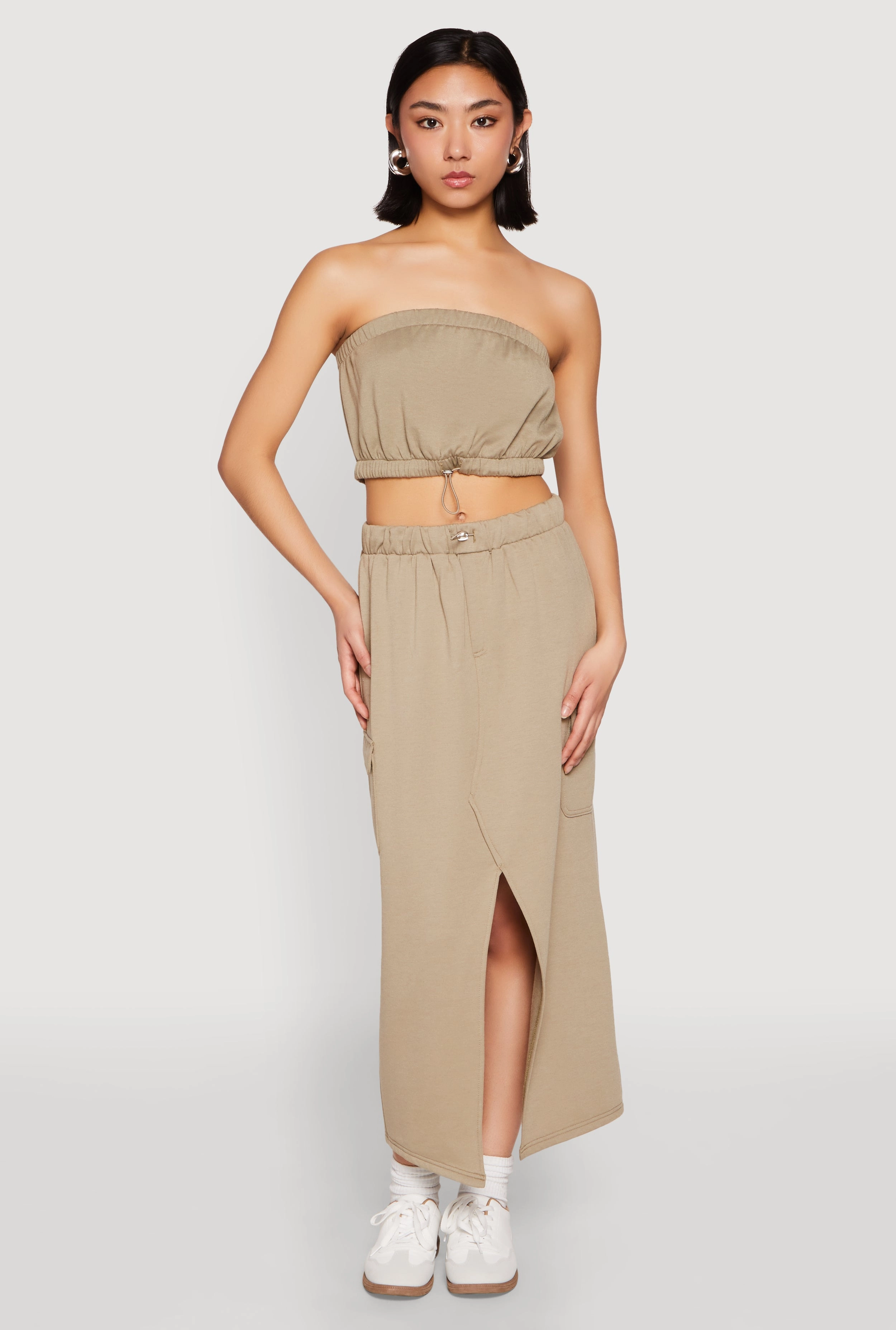 Almost Famous Fleece Slit Front Cargo Skirt Weekend Fashion Unisex style