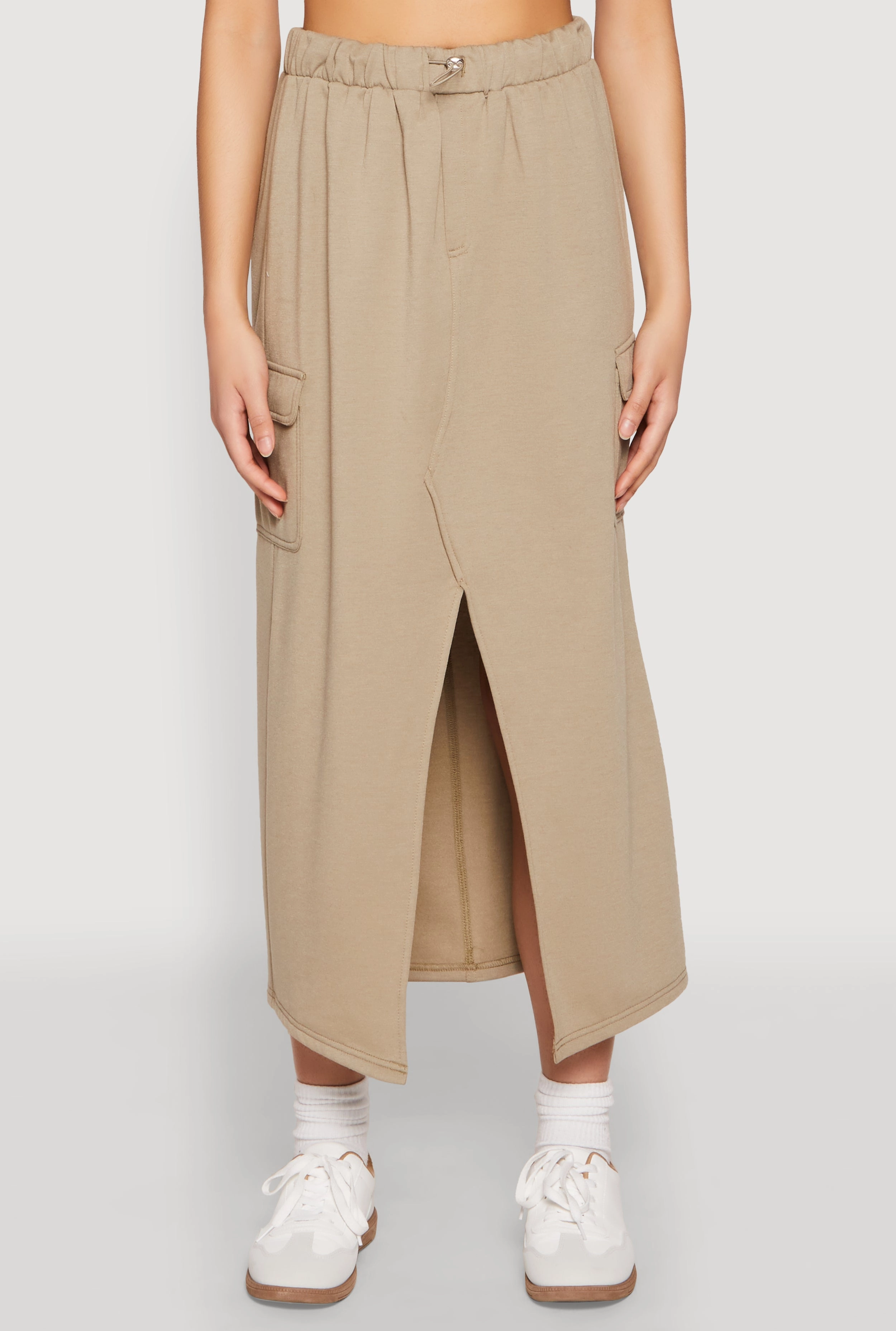 Almost Famous Fleece Slit Front Cargo Skirt Diagonal Slit Detachable Tie