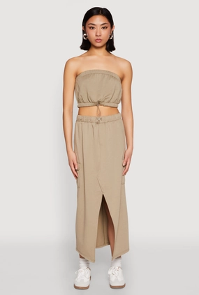 Artisan Print Almost Famous Fleece Slit Front Cargo Skirt