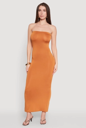 Fresh Motion Cotton Skin Slit Back Maxi Tube Dress