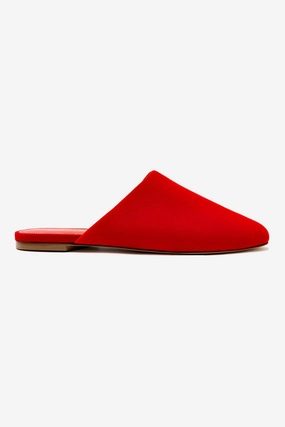 Happy Step Holiday Ready Venice Flat Mule and Pouch Kit In Scarlet Suede