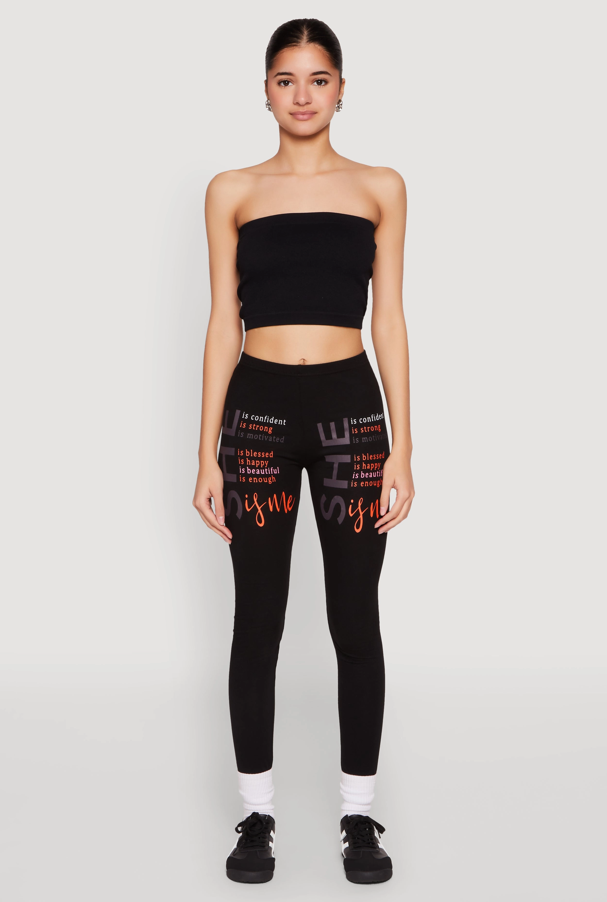 Postpartum Fit Summer Wear She Is Me Graphic Leggings