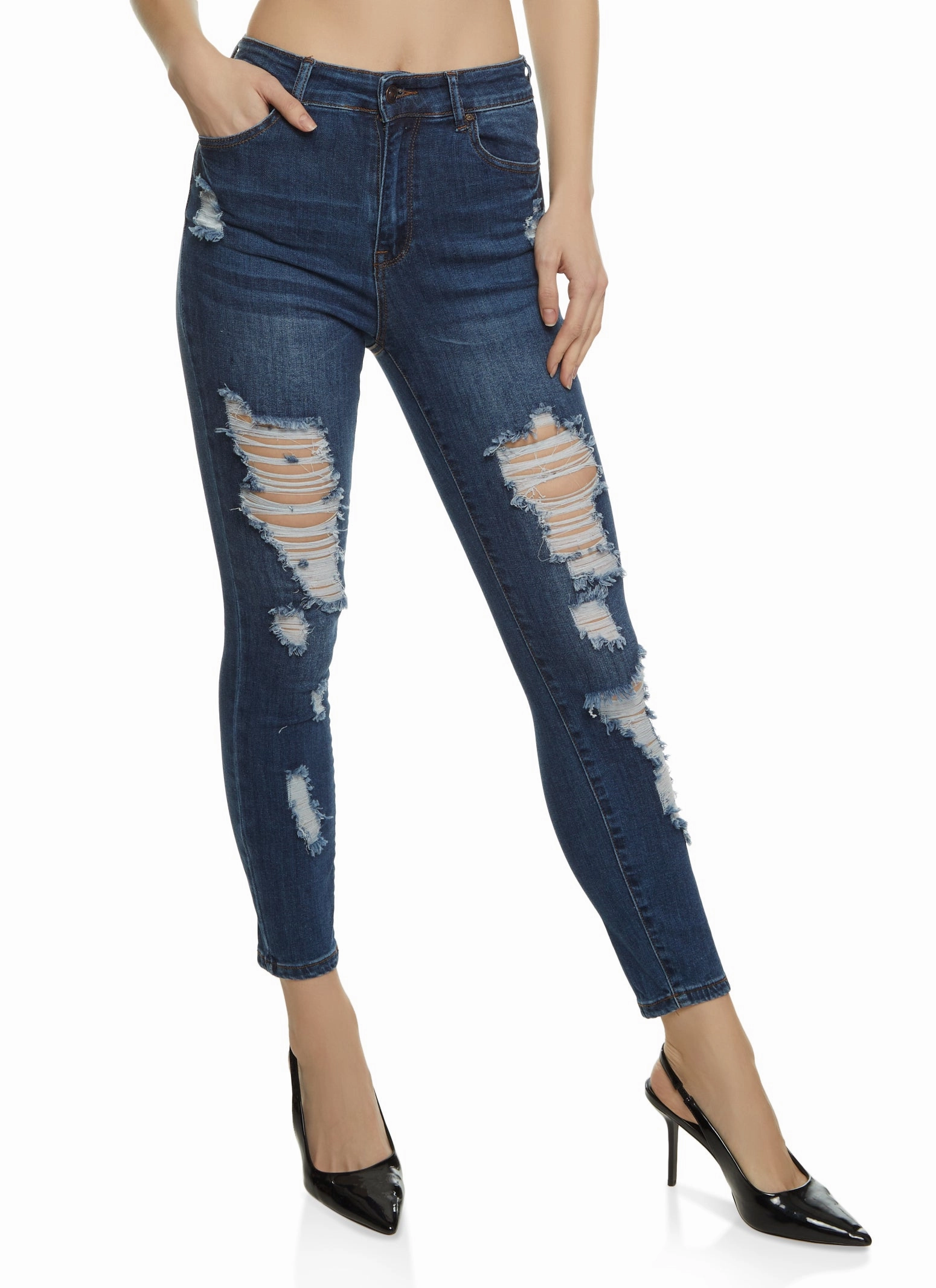 Always Fits Well Affordable Neutral Holiday Vibes WAX High Rise Distressed Skinny Jeans