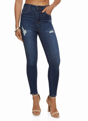 Vibrant Bold Look Street Fashion Shape Retention WAX Basic Distressed High Waist Skinny Jeans