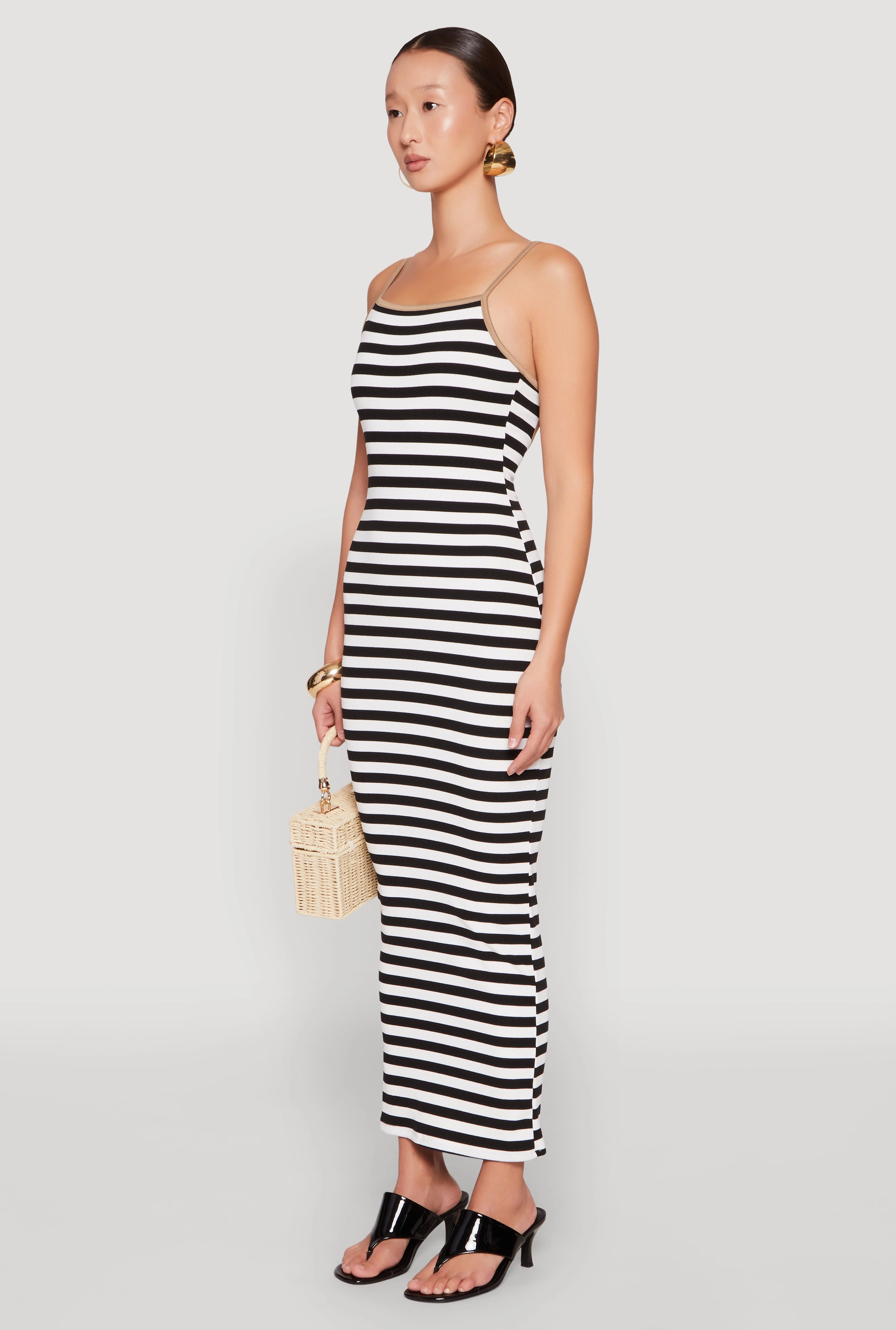 Contrast Trim Striped Maxi Dress Chic Wear