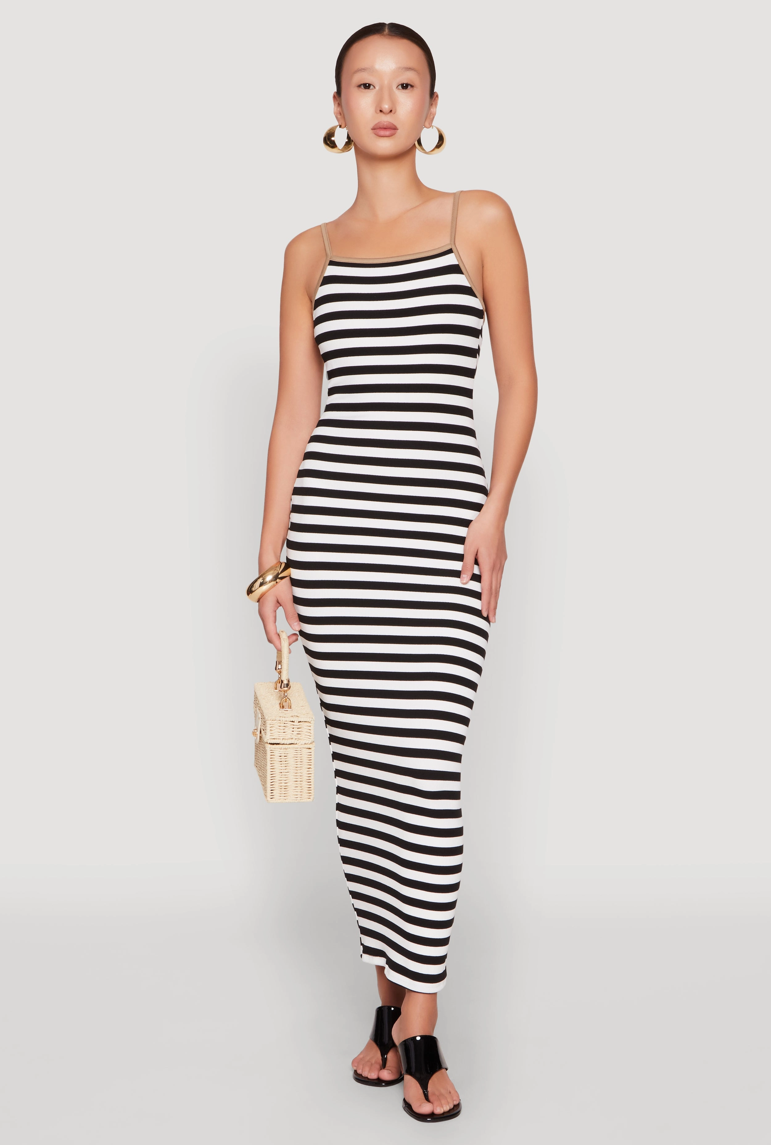 Smooth Motion Festive Wear Contrast Trim Striped Maxi Dress