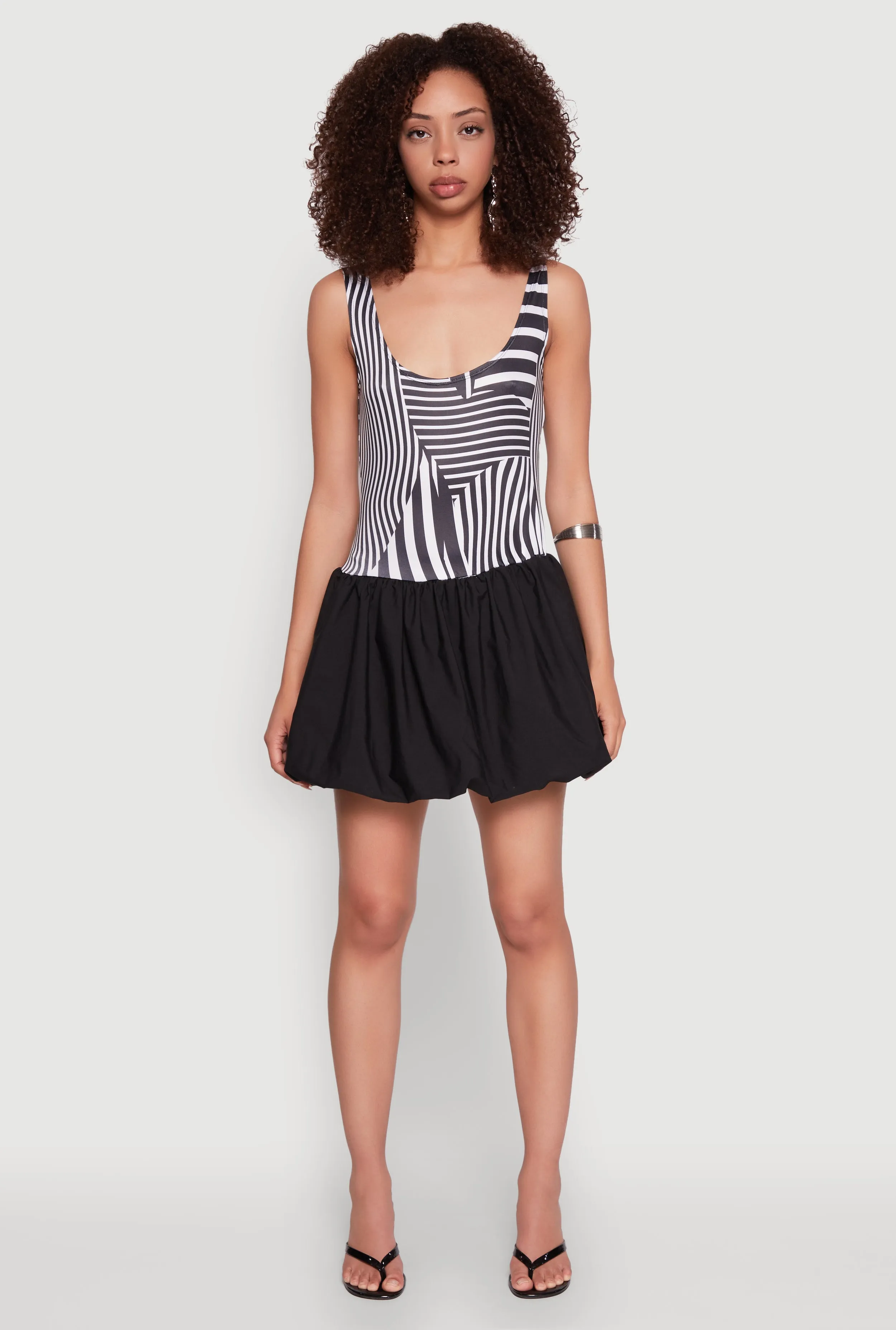 Printed Pattern Bubble Hem Dress Crisp Finish