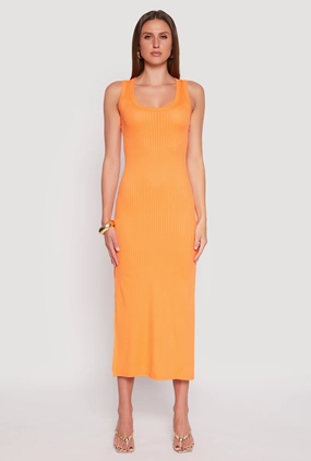 Ribbed Knit Side Slit Tank Dress Stream Cut Clean Structure