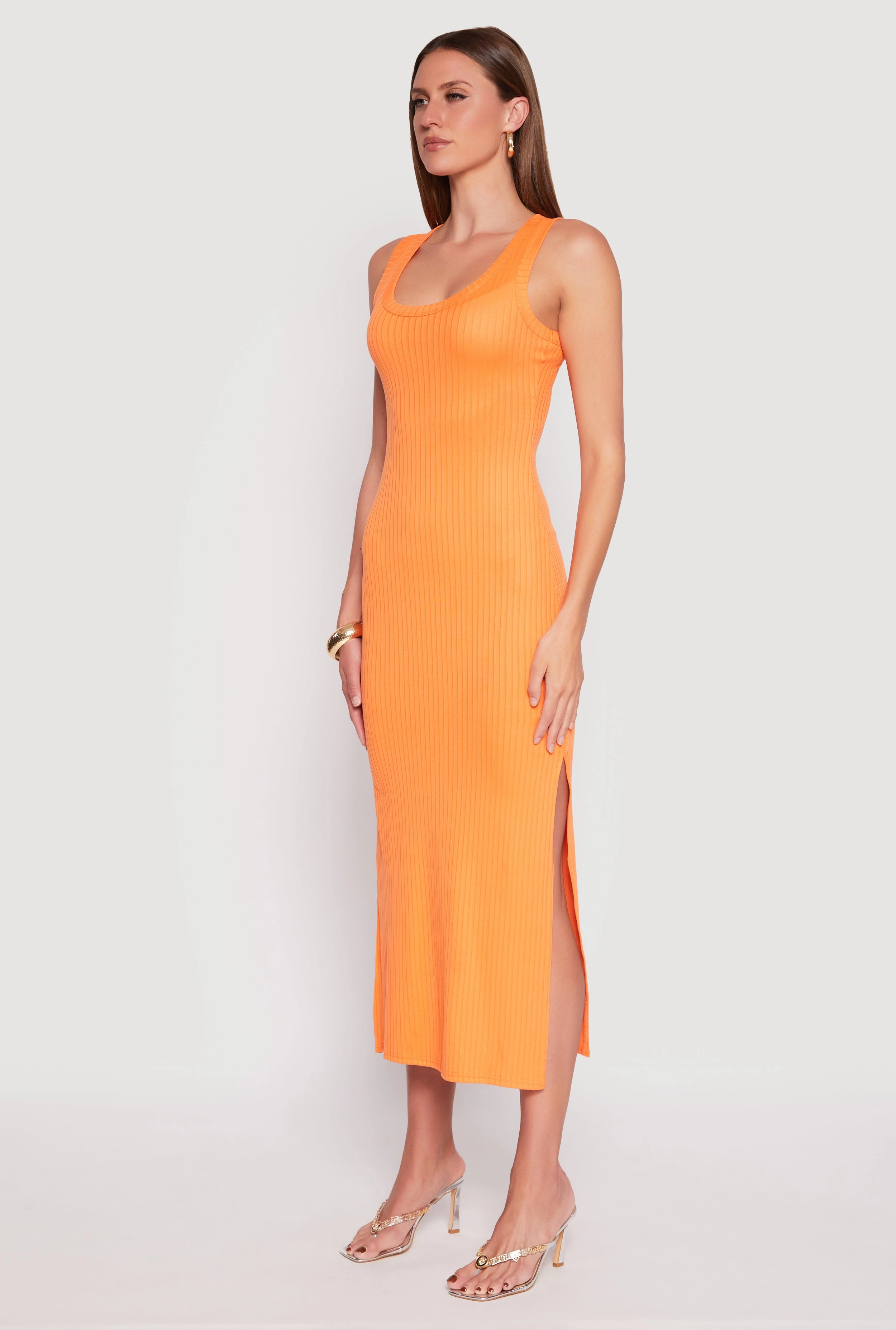 Ribbed Knit Side Slit Tank Dress Gentle Flow