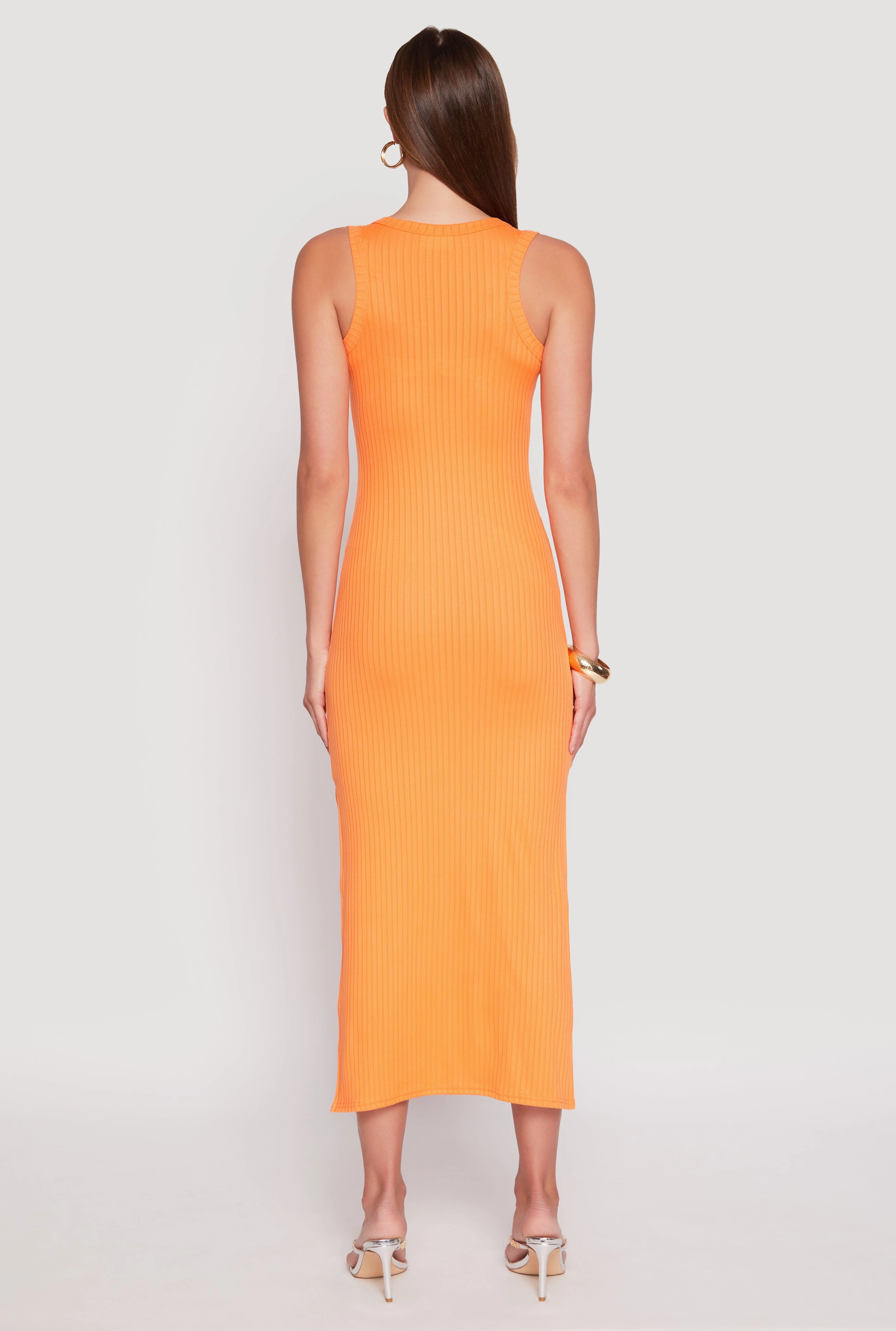 Silky Mood Daily Silhouette Ribbed Knit Side Slit Tank Dress