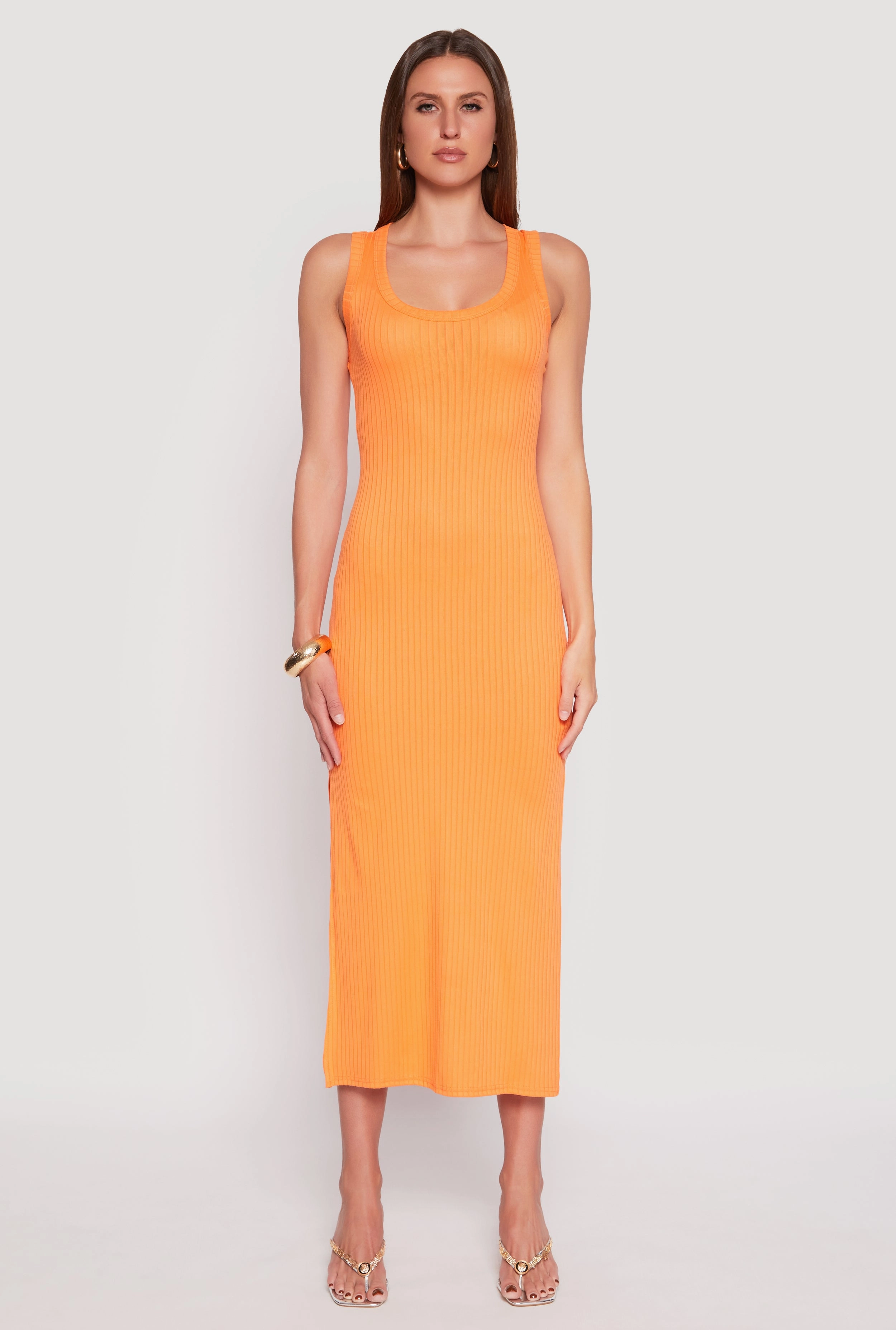 Ribbed Knit Side Slit Tank Dress Stream Cut Clean Structure