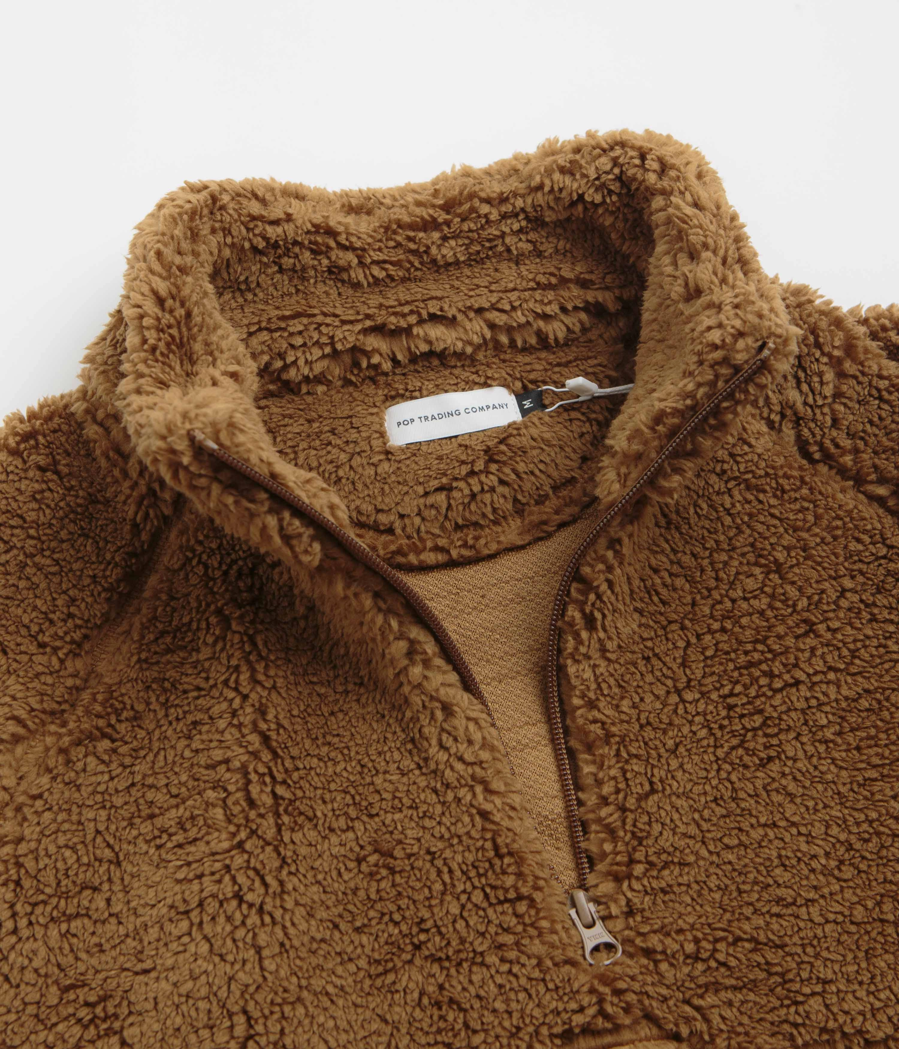 Pop Trading Company Polar 1/2 Zip Fleece Sweatshirt - Bison Cozy Fabric