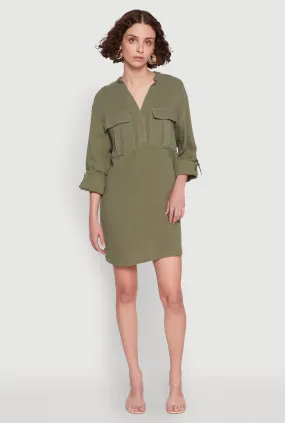 Tabbed Sleeve Gauze Knit Dress Timeless Line Elegant Motion