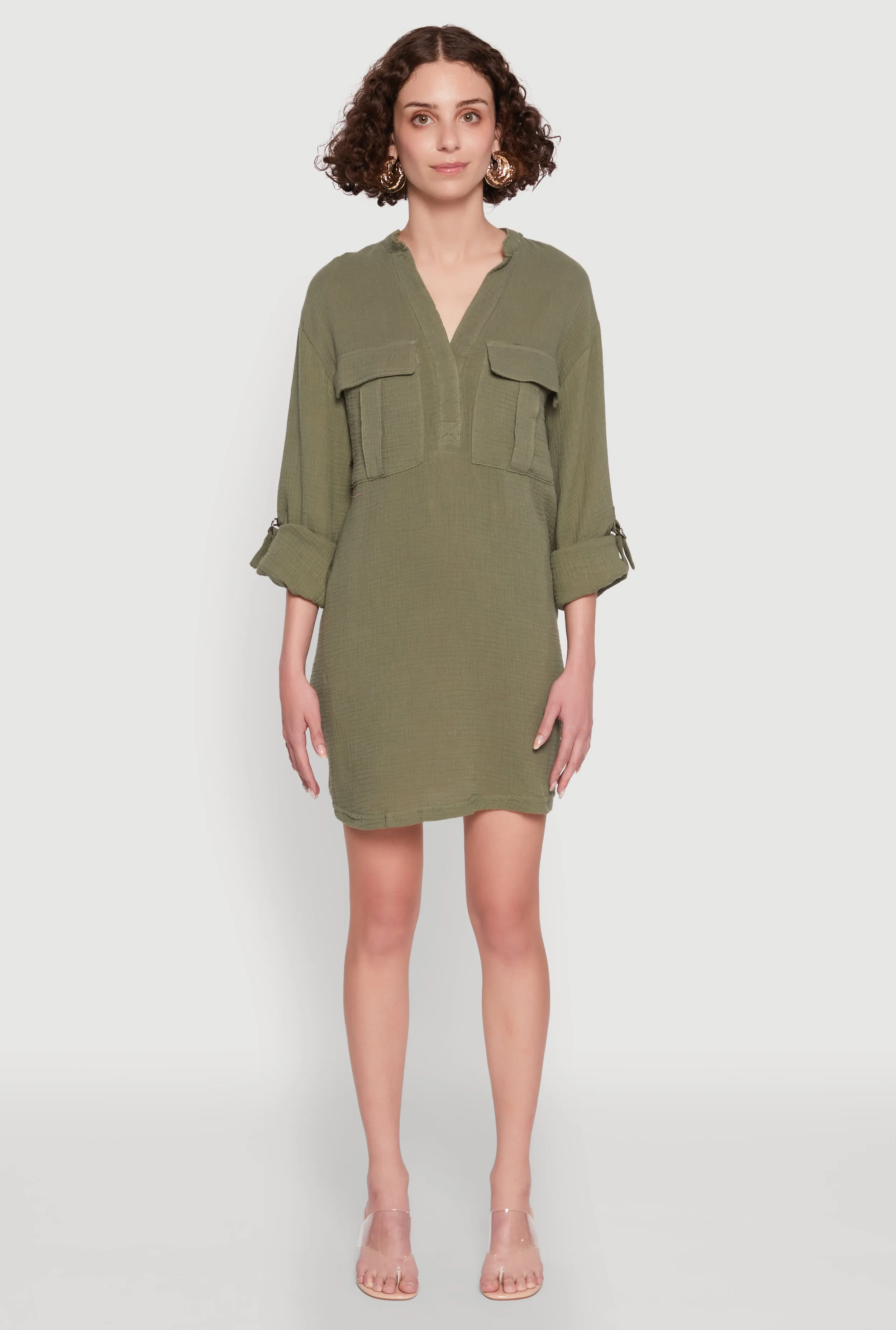 Calm Beauty Modest Look Tabbed Sleeve Gauze Knit Dress