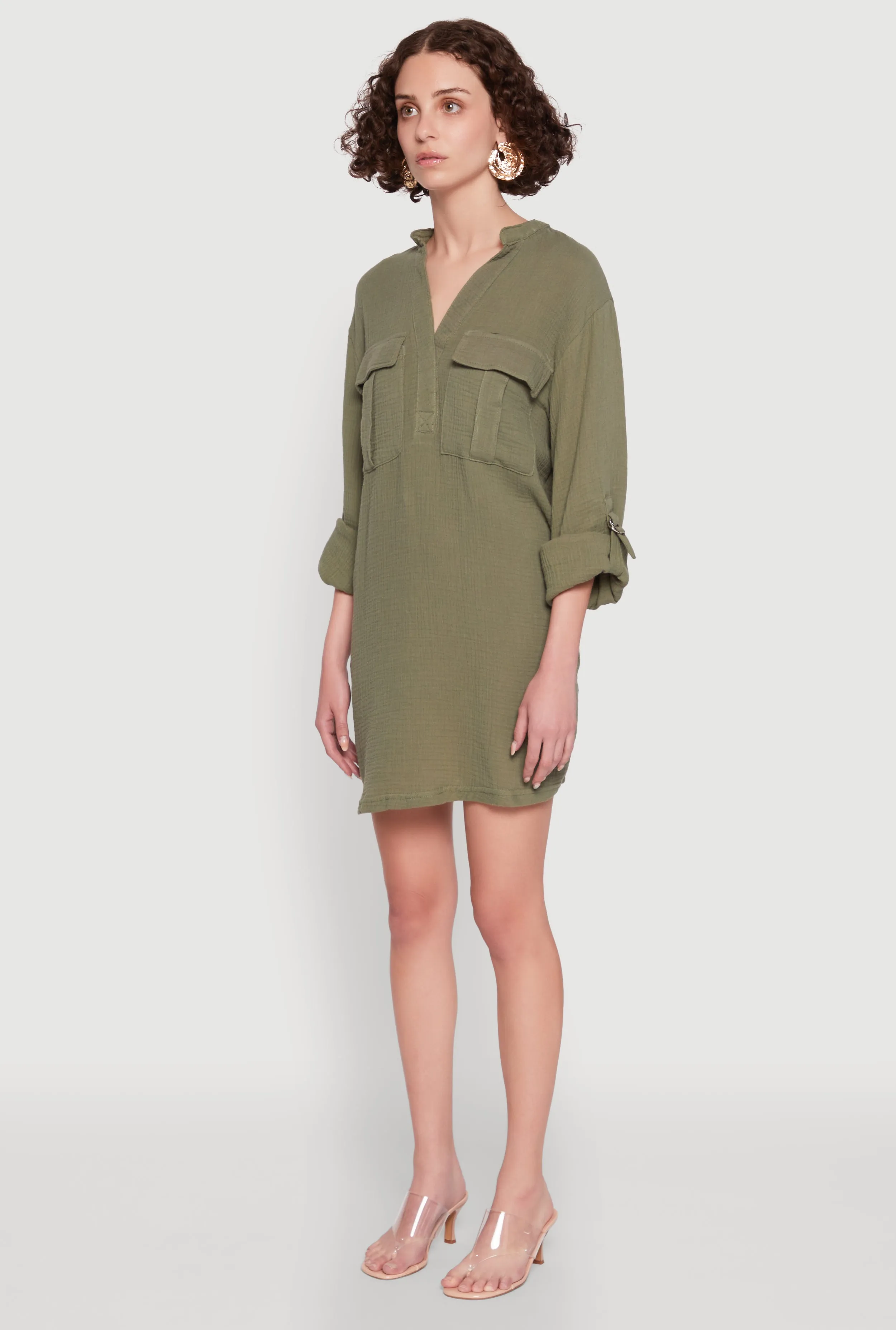 Subtle Charm Tabbed Sleeve Gauze Knit Dress